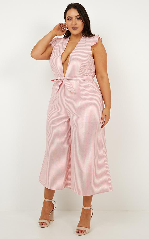 Book Me In Jumpsuit In Pink Stripe