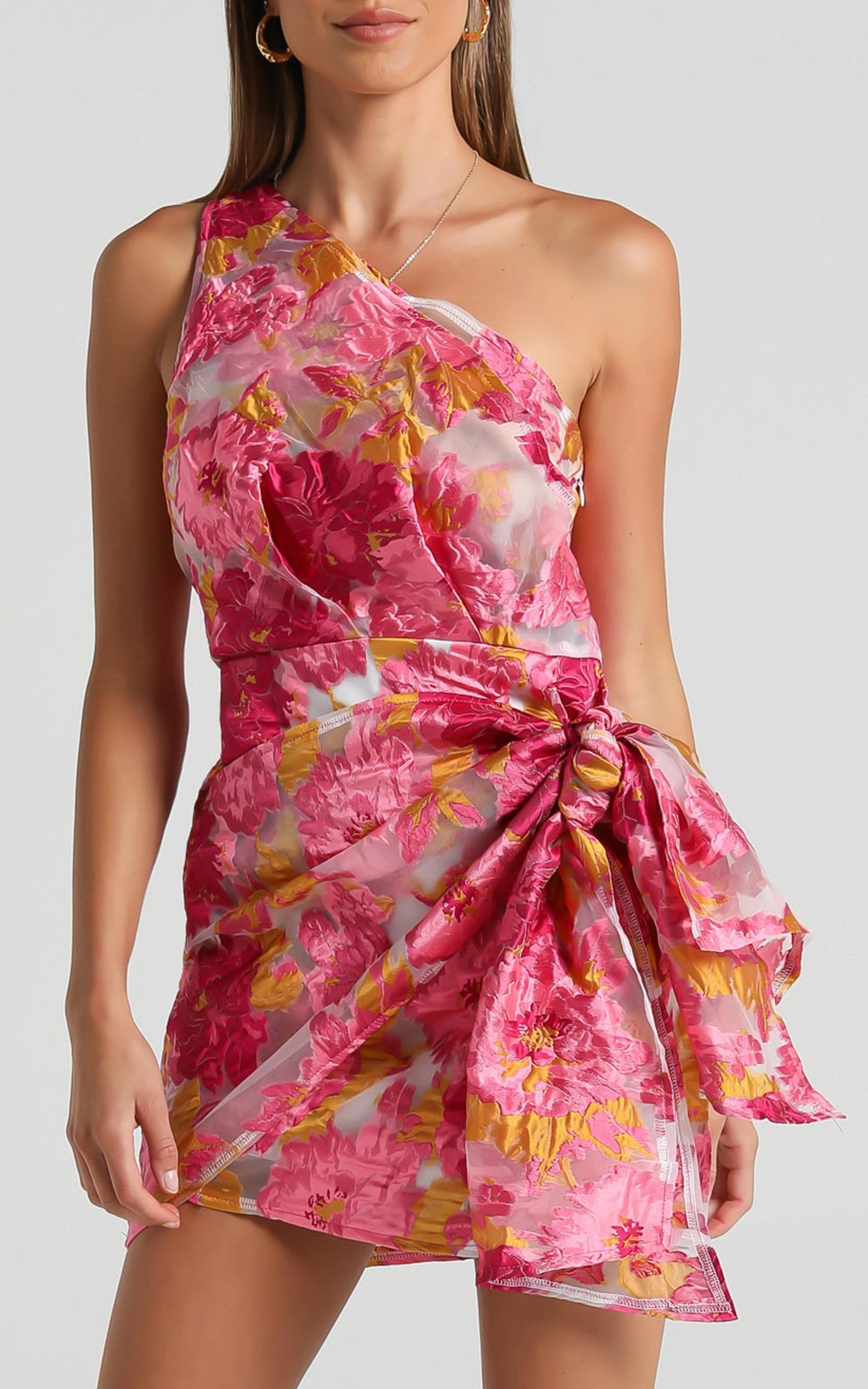 Hailey Mini Dress - One Shoulder Dress in Pink Floral
