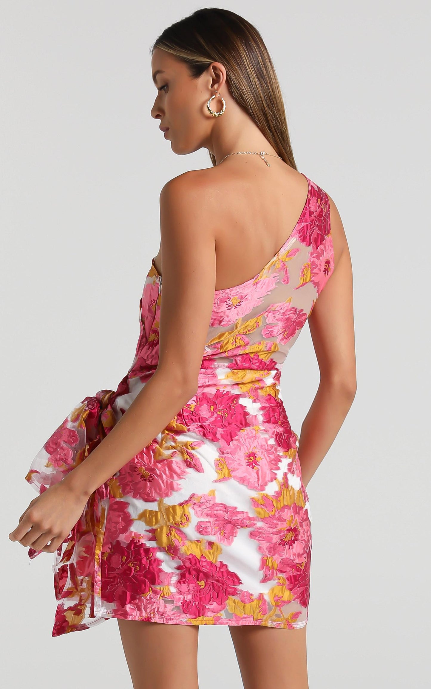 Hailey Mini Dress - One Shoulder Dress in Pink Floral