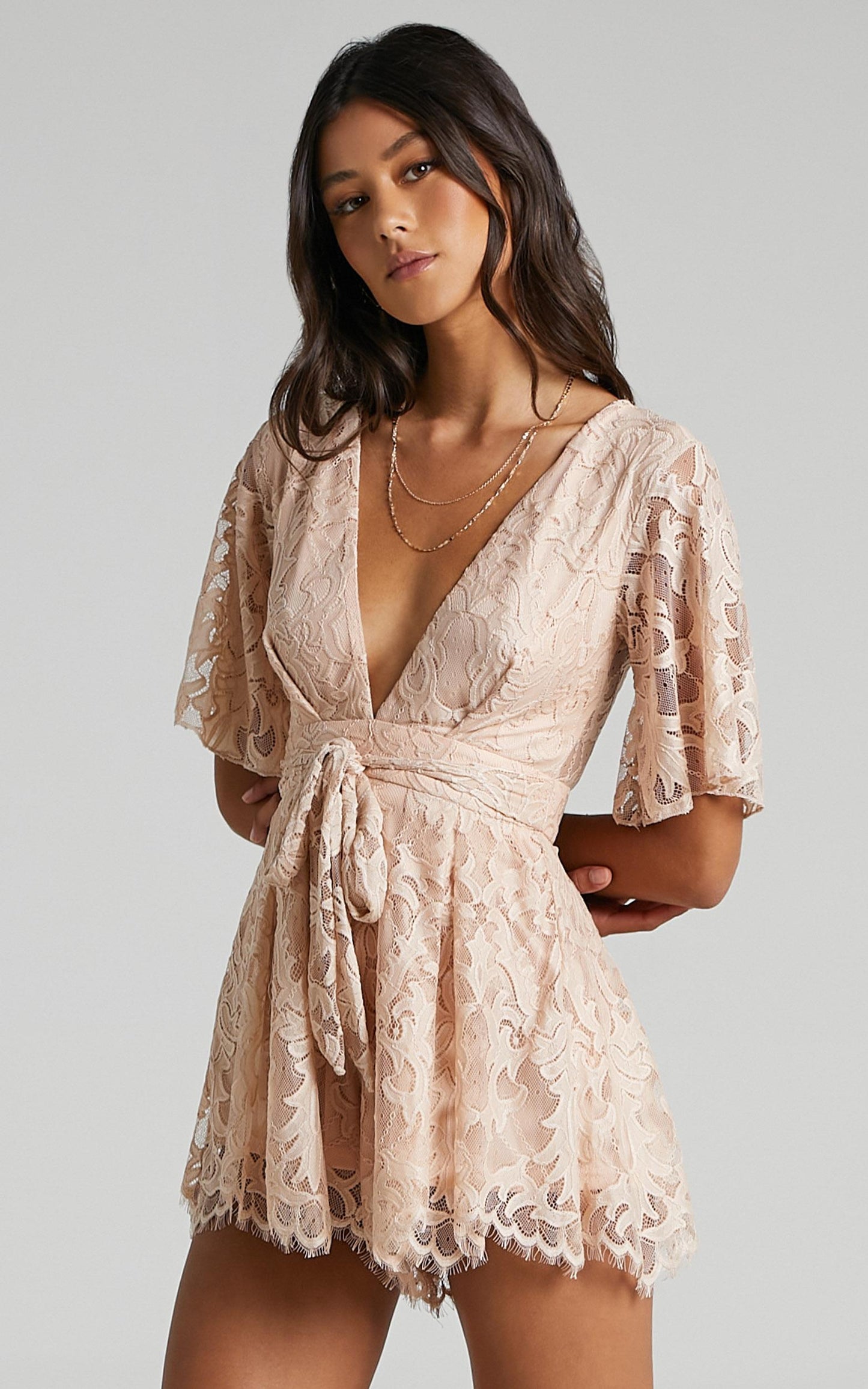 Break the Bar playsuit in Blush Lace