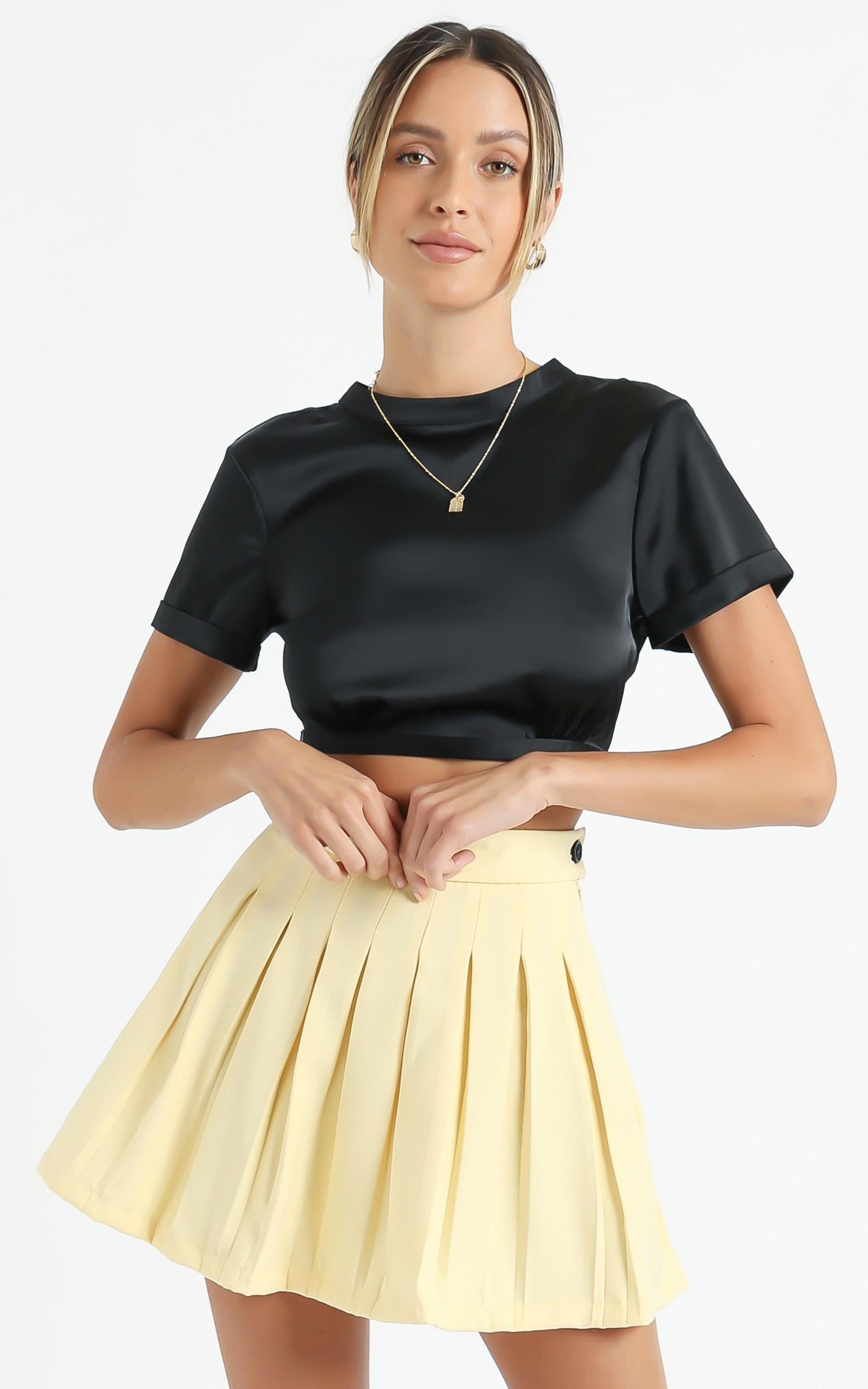 Brea Pleated Skirt in Lemon
