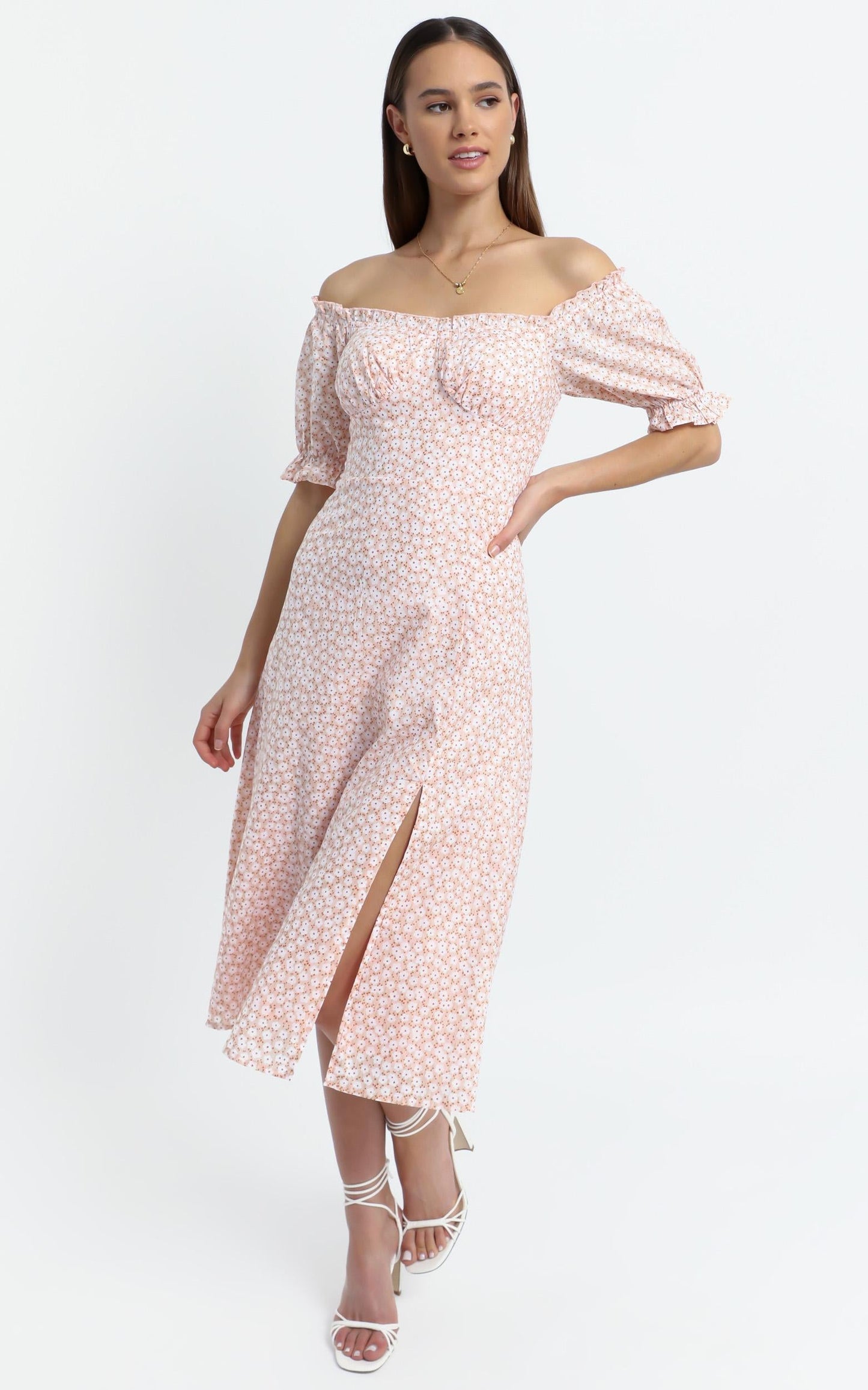 Brigitte Dress in Beige Floral
