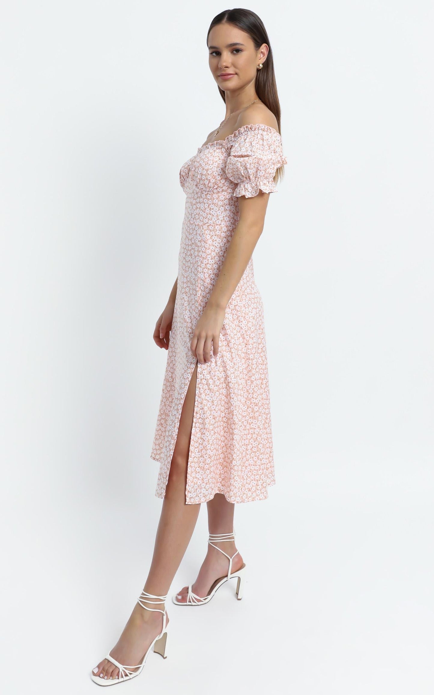 Brigitte Dress in Beige Floral