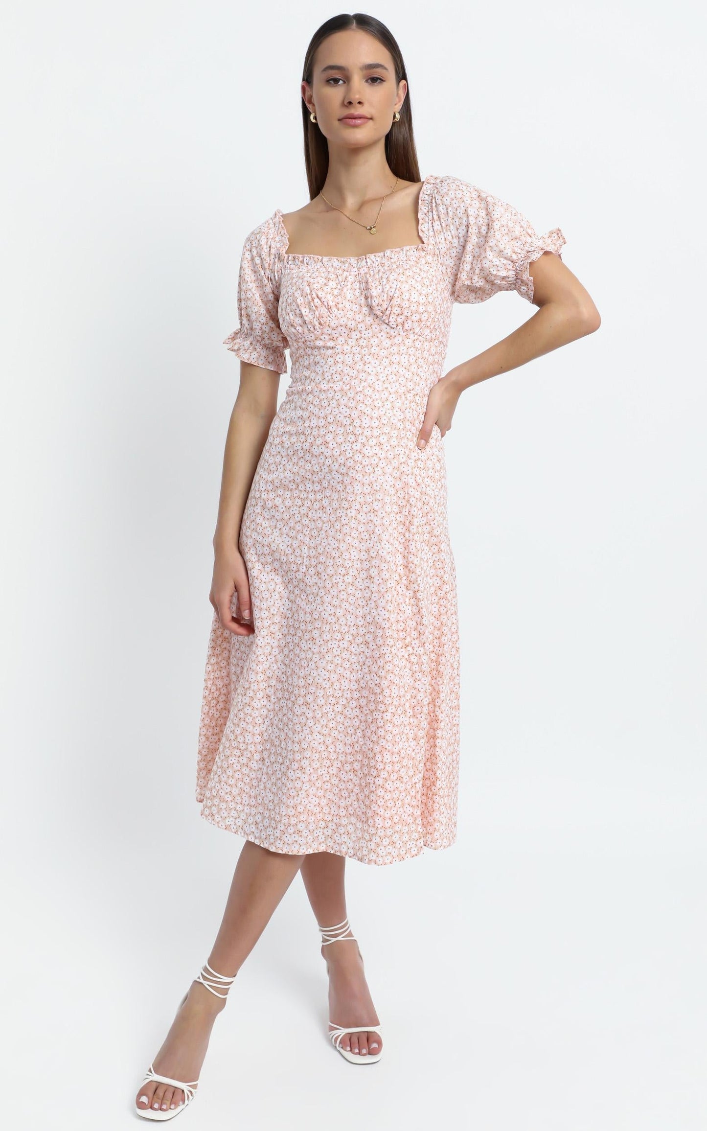 Brigitte Dress in Beige Floral