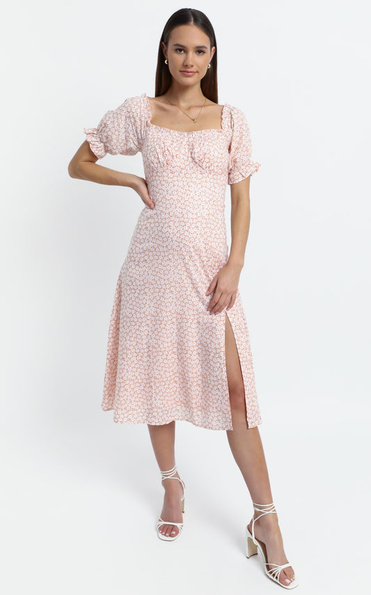 Brigitte Dress in Beige Floral