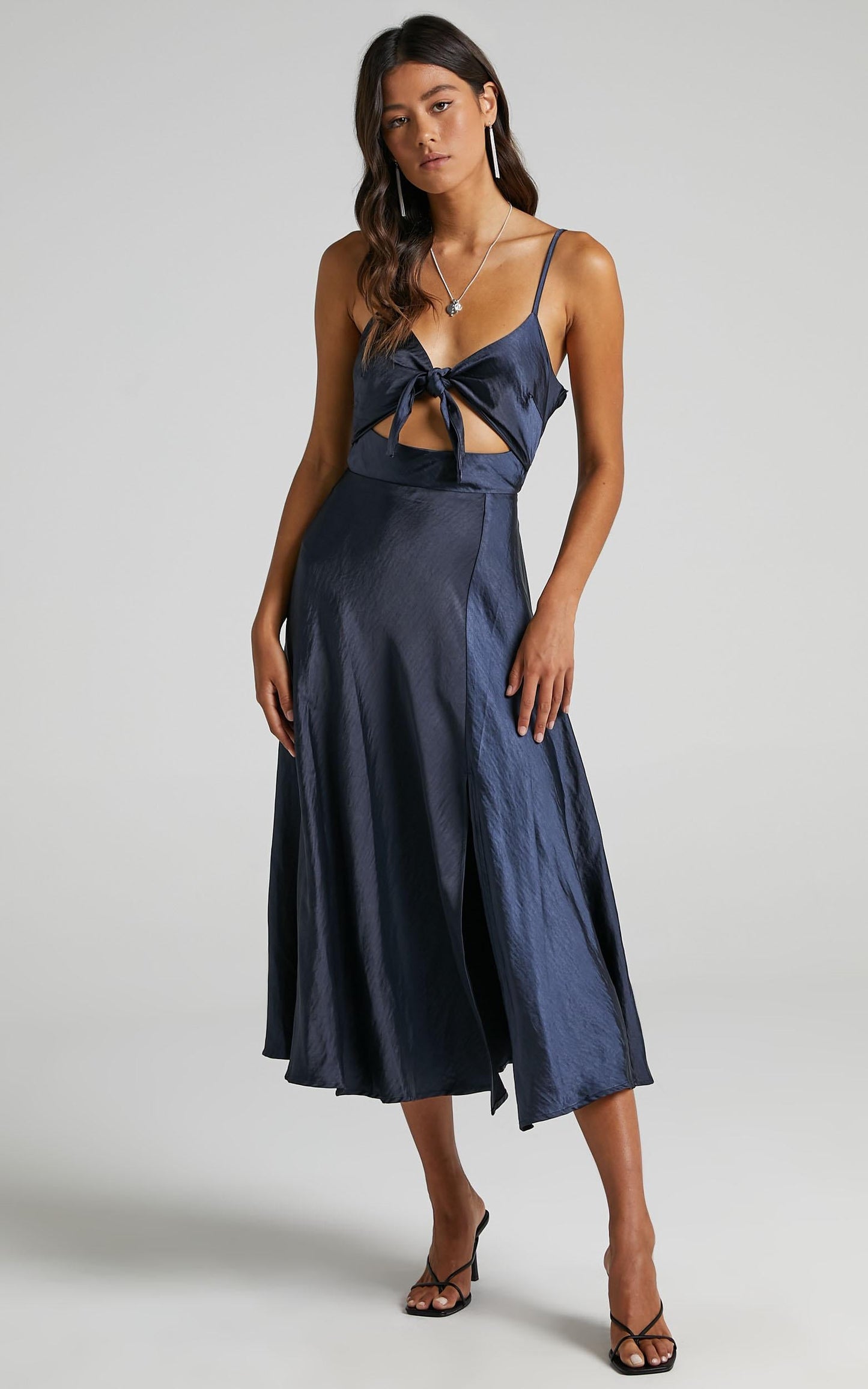 Britt Dress in Navy Satin