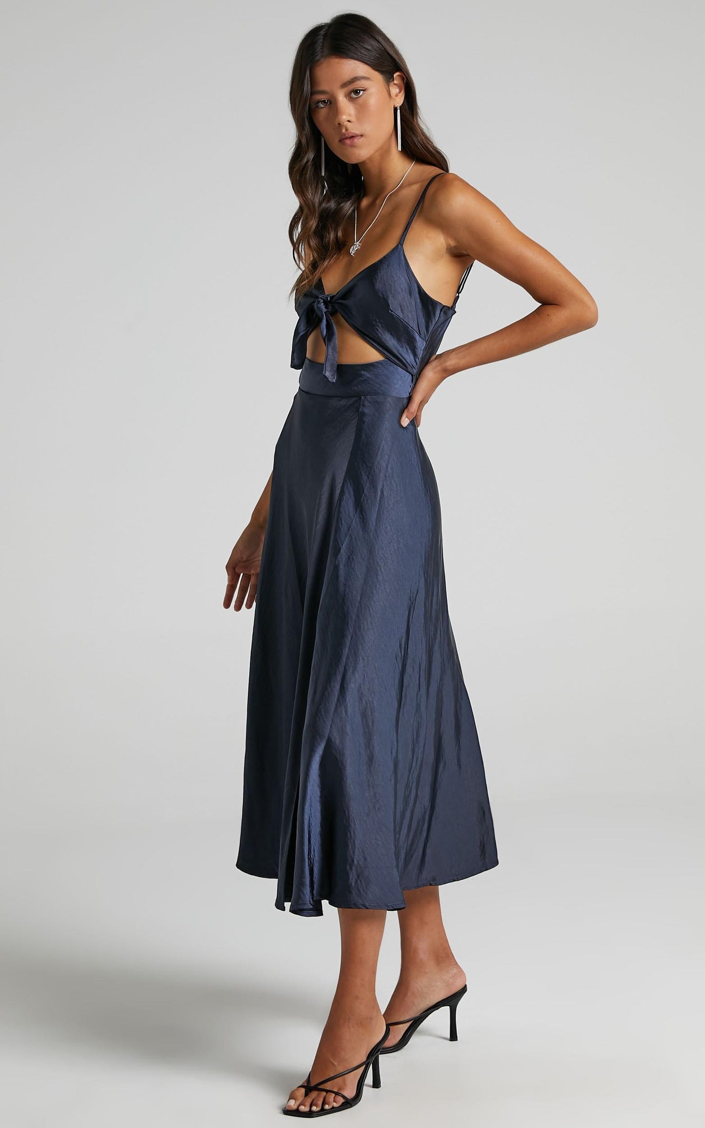 Britt Dress in Navy Satin