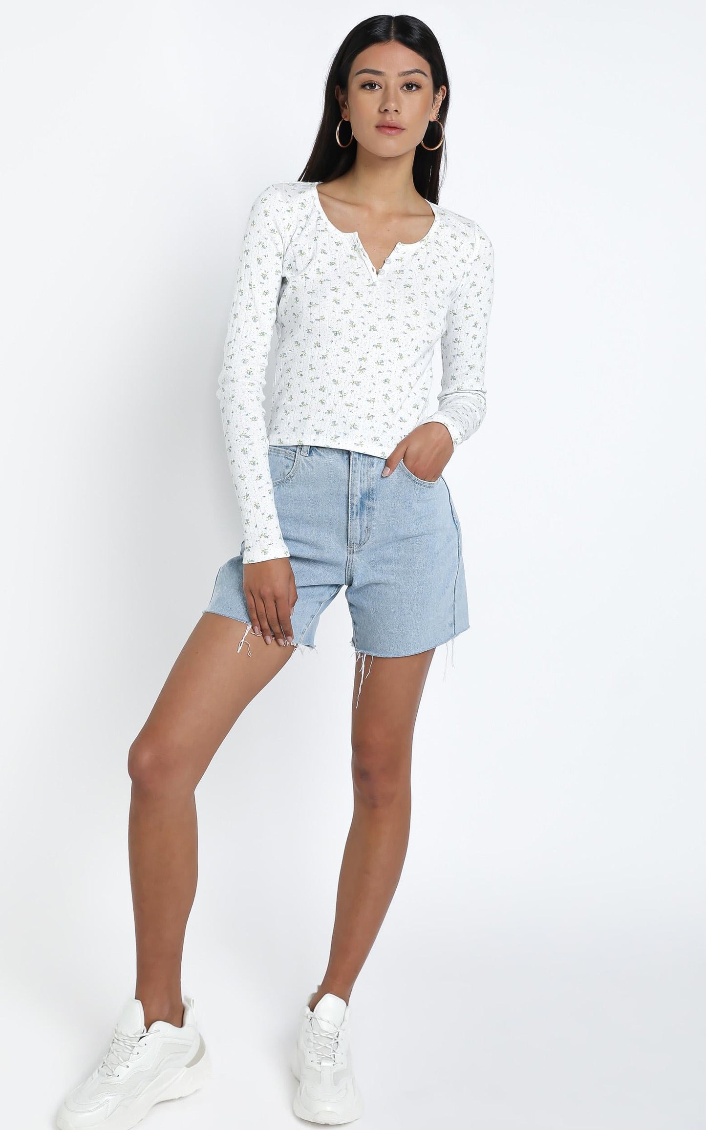 Bryony Top in White Floral