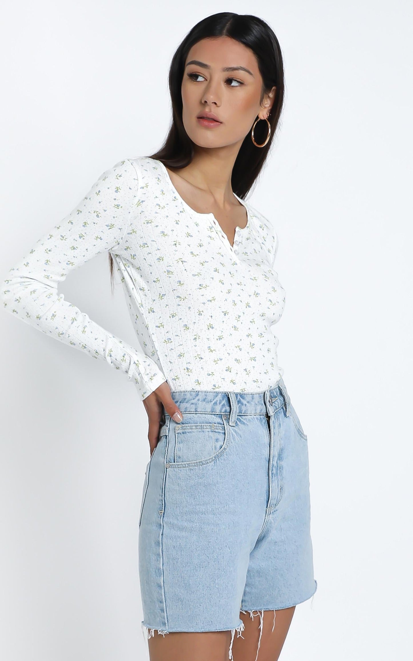Bryony Top in White Floral