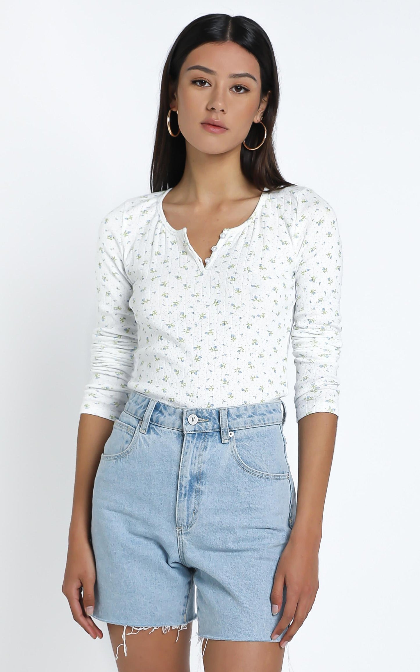 Bryony Top in White Floral