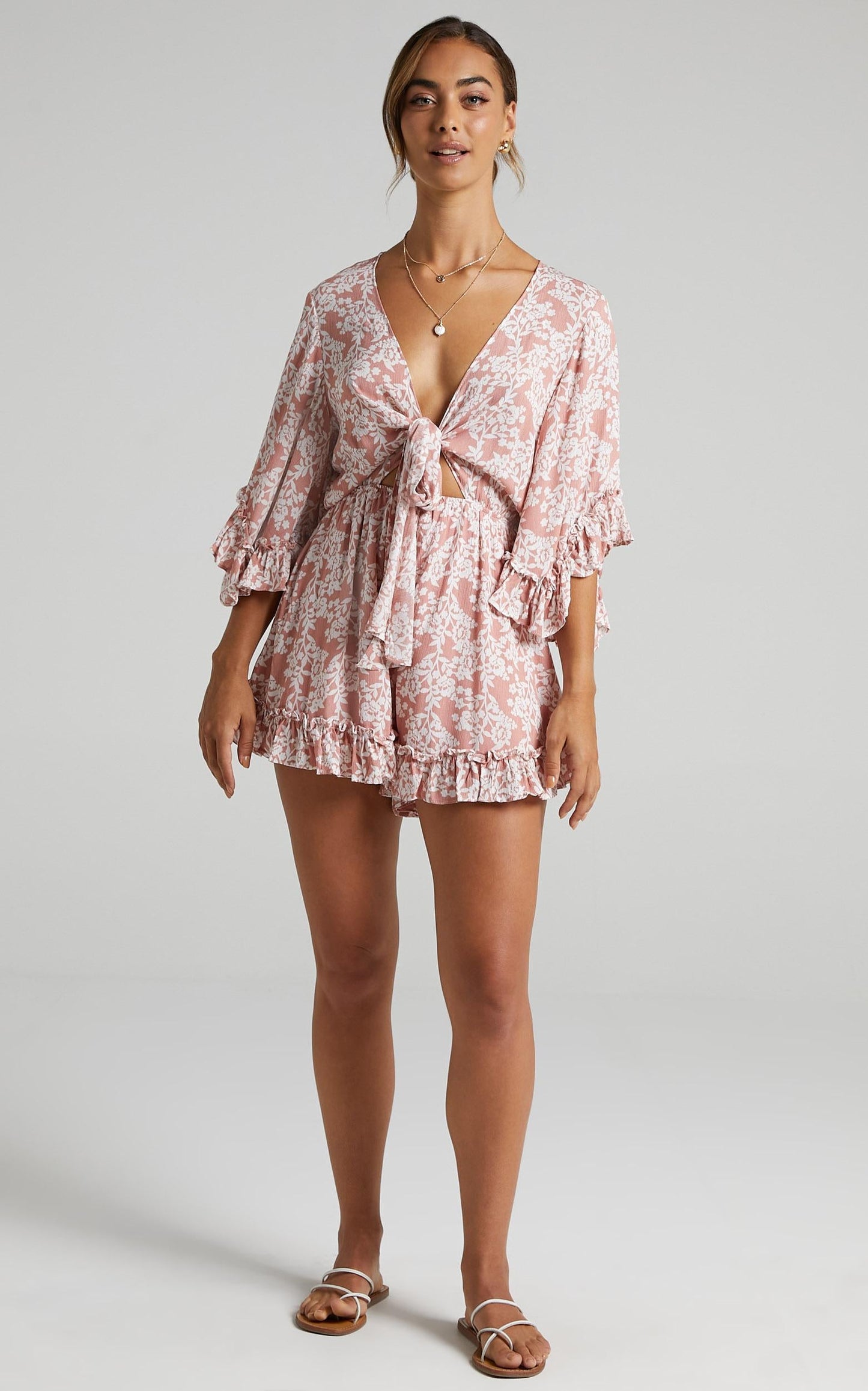 Priya Tie Playsuit in Blush Floral