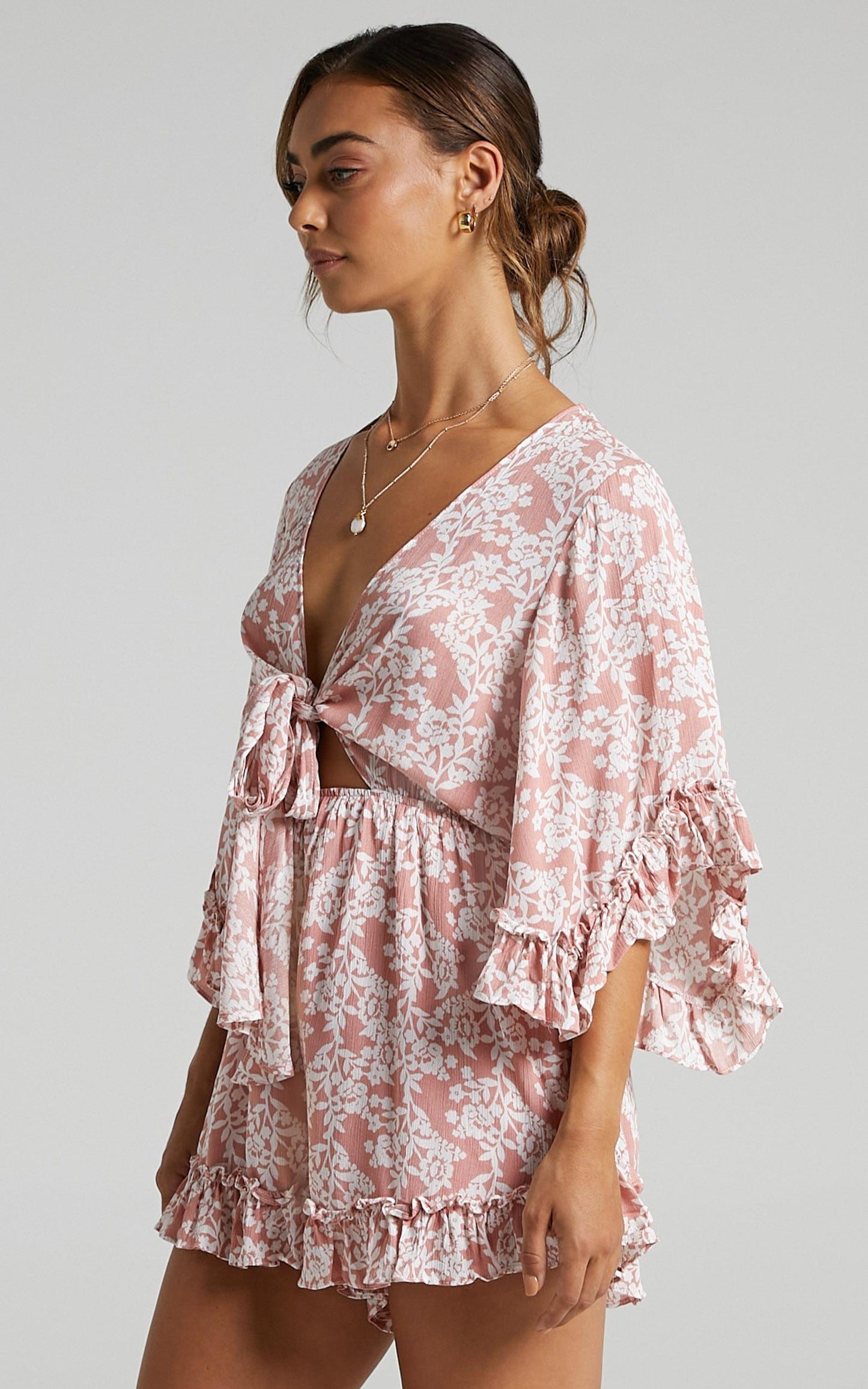 Priya Tie Playsuit in Blush Floral