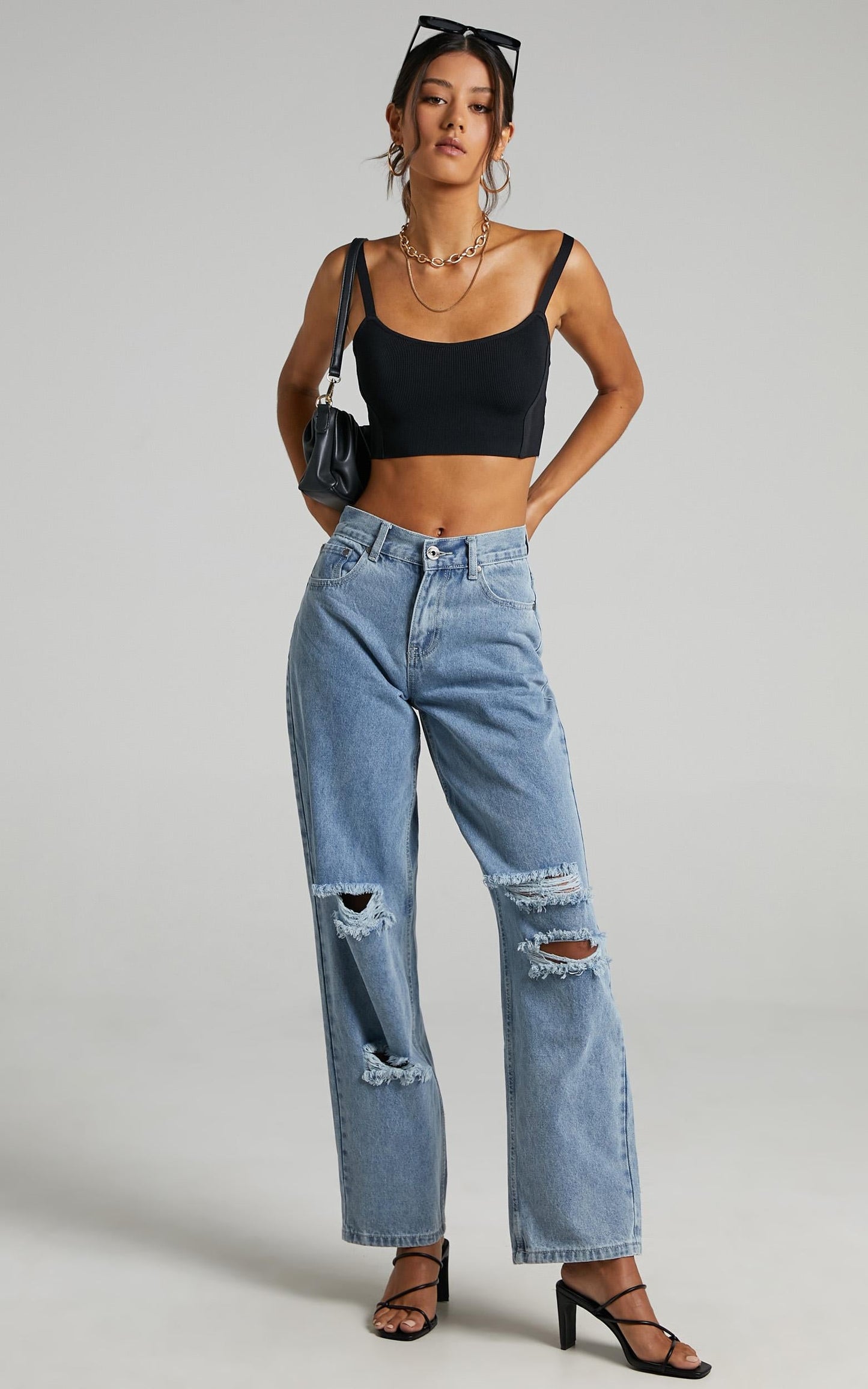 Arielle Straight Leg Jean in Stonewash Distressed