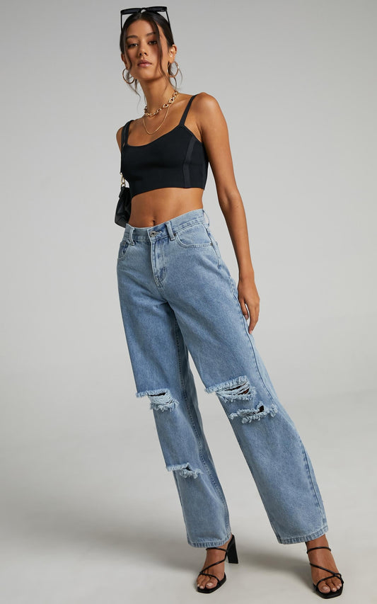 Arielle Straight Leg Jean in Stonewash Distressed