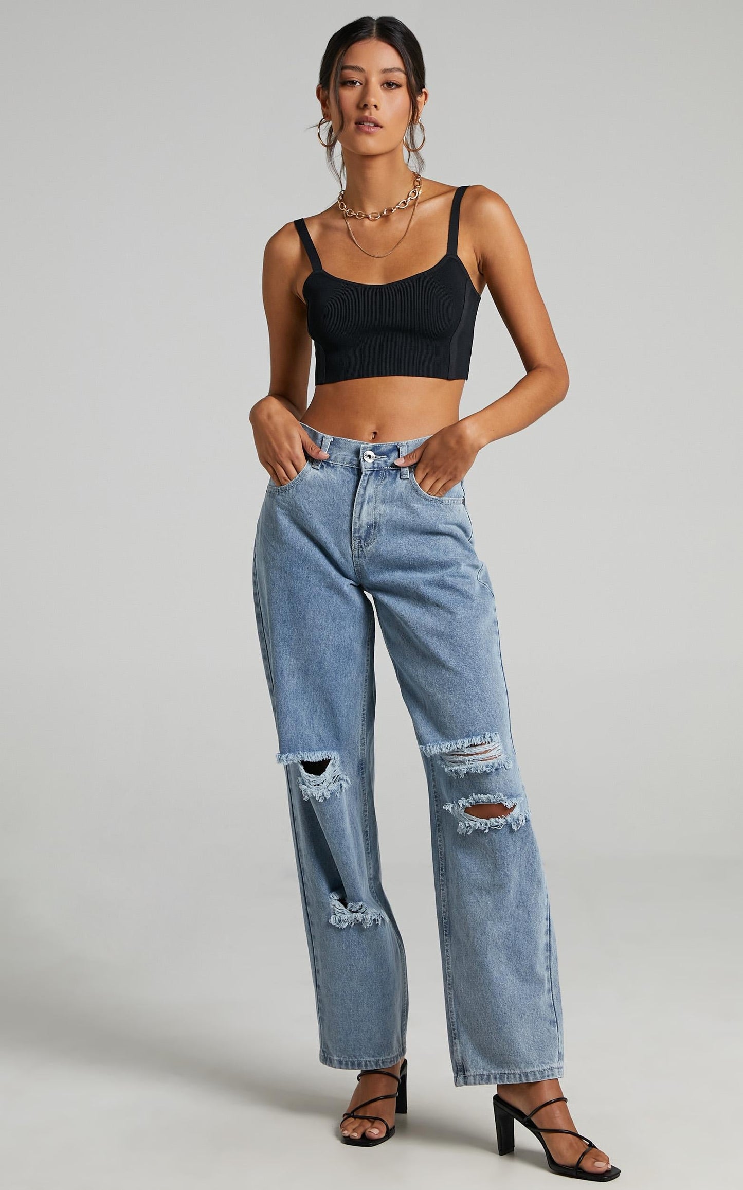 Arielle Straight Leg Jean in Stonewash Distressed