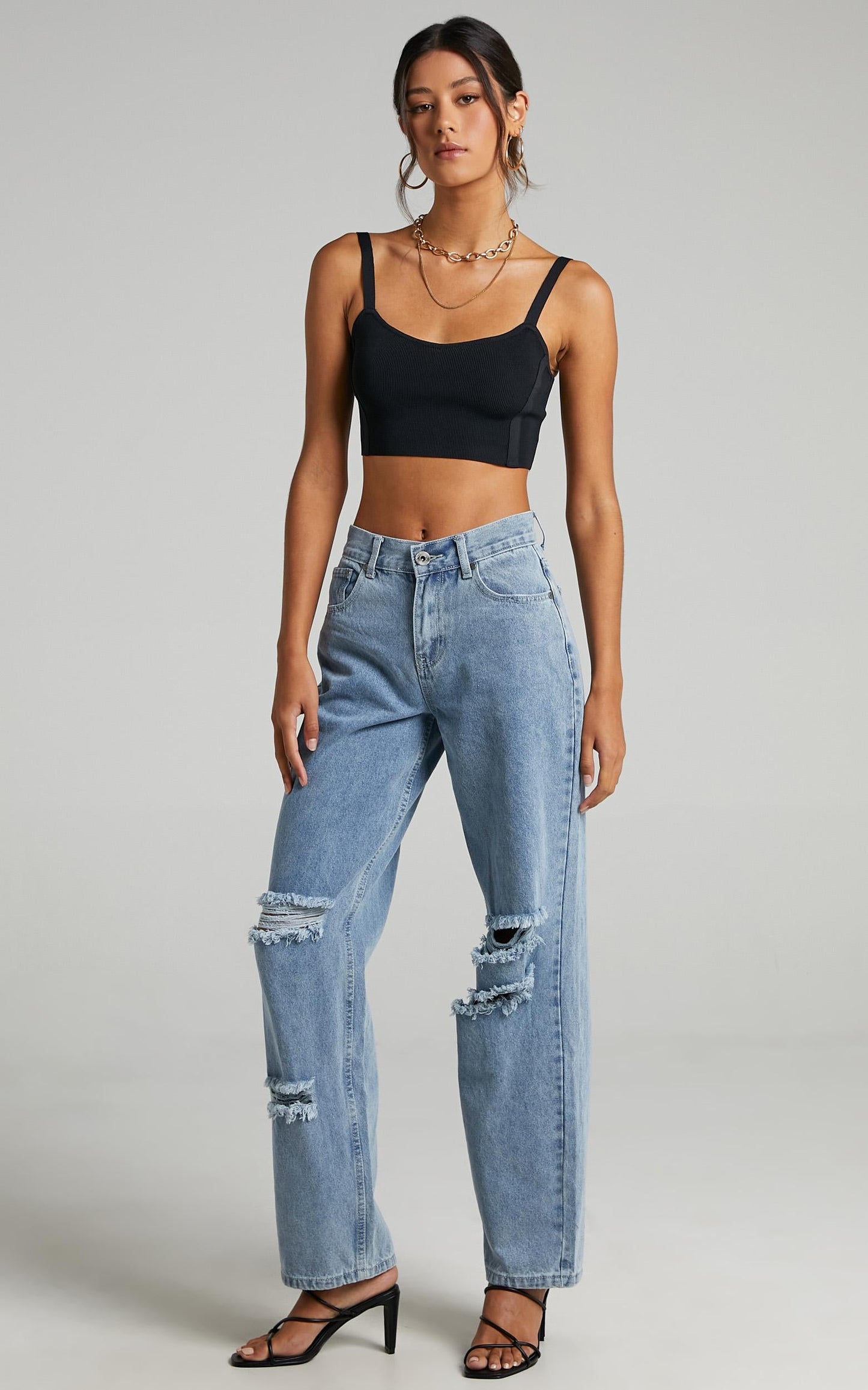 Arielle Straight Leg Jean in Stonewash Distressed