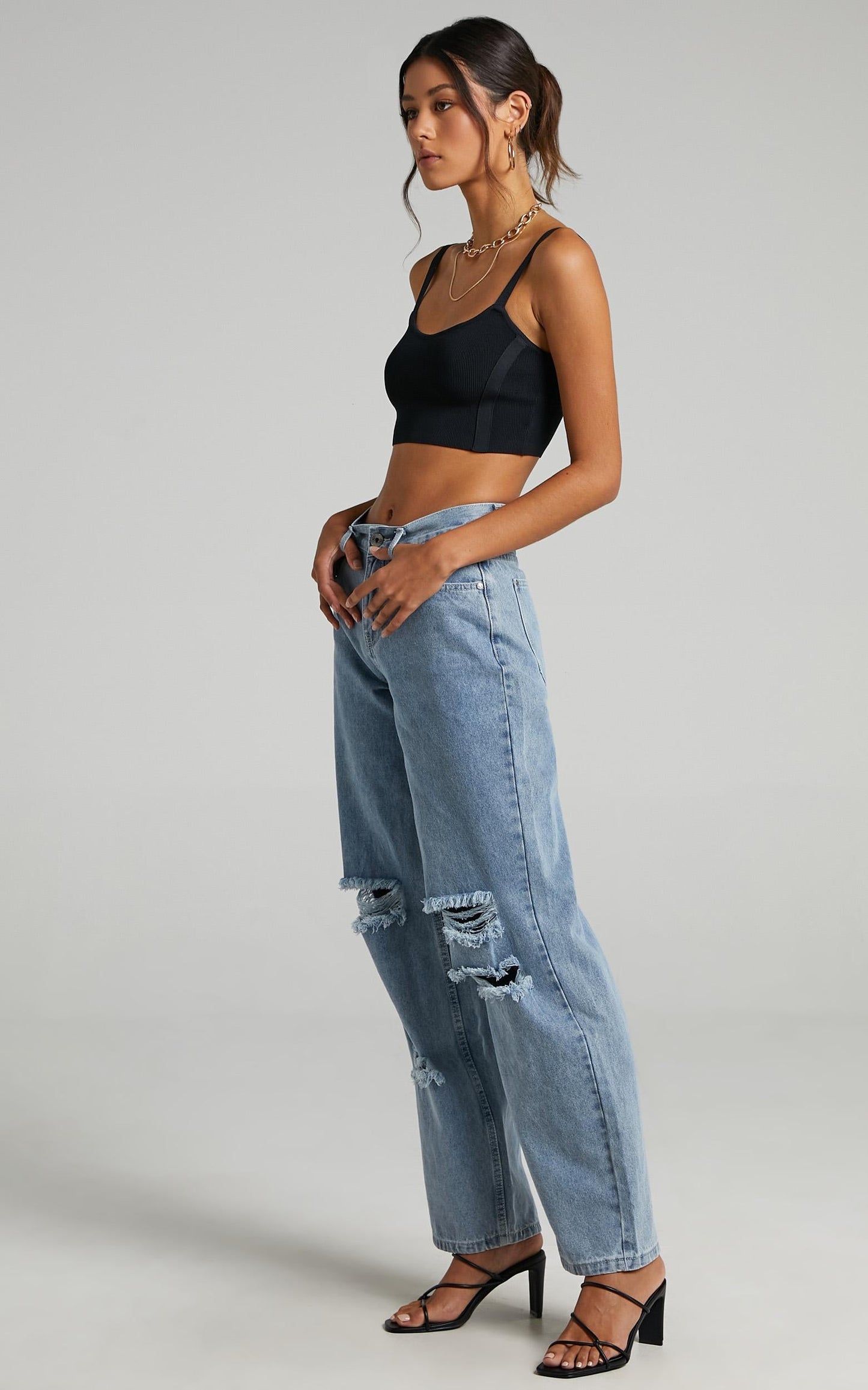 Arielle Straight Leg Jean in Stonewash Distressed