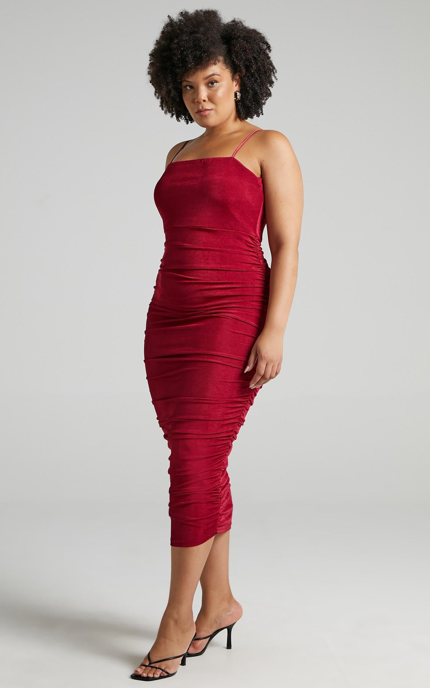 Commit To Me Midi Dress - Strappy Bodycon Dress in Wine