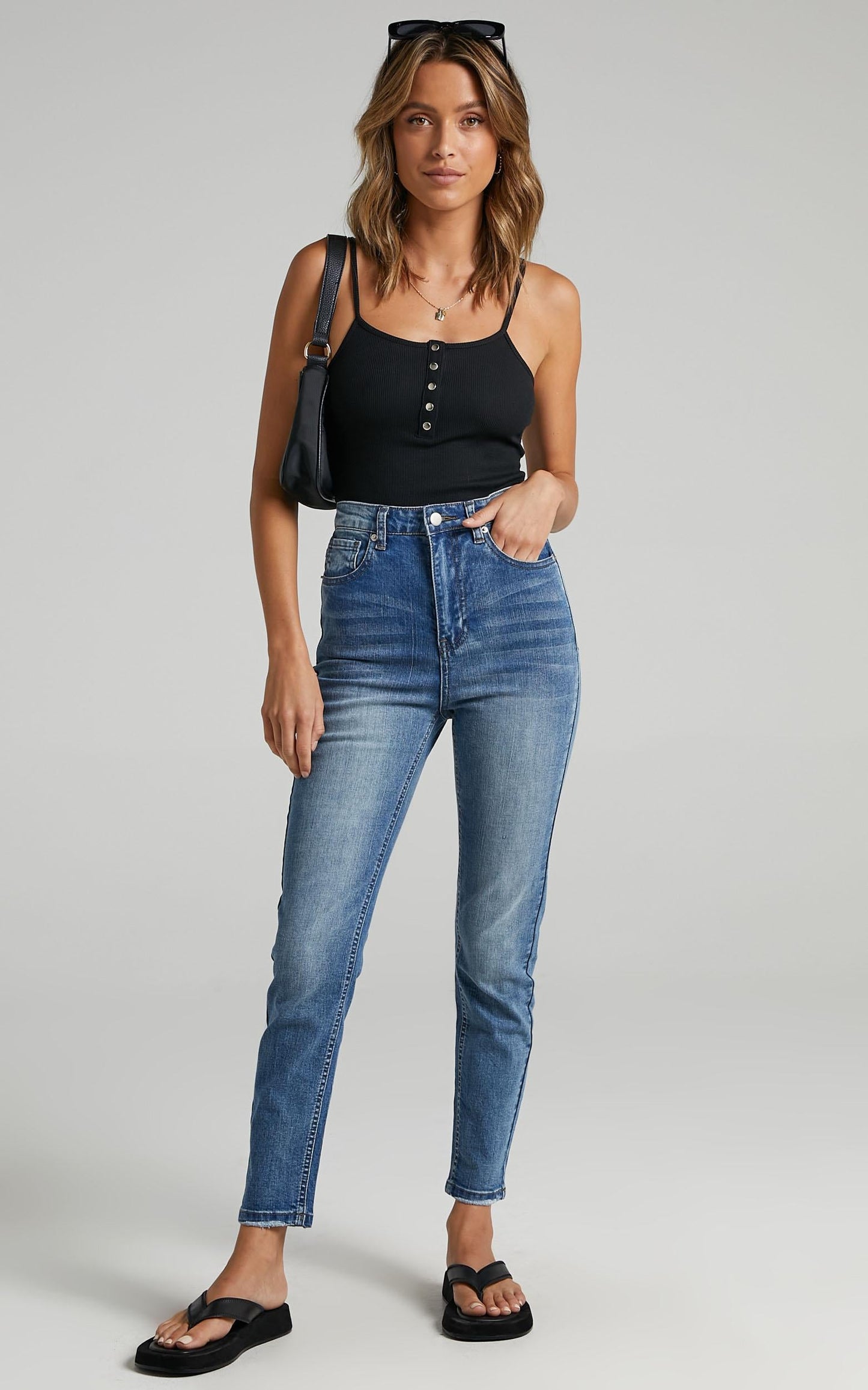 Caitlin Skinny Jeans in Mid Blue Denim
