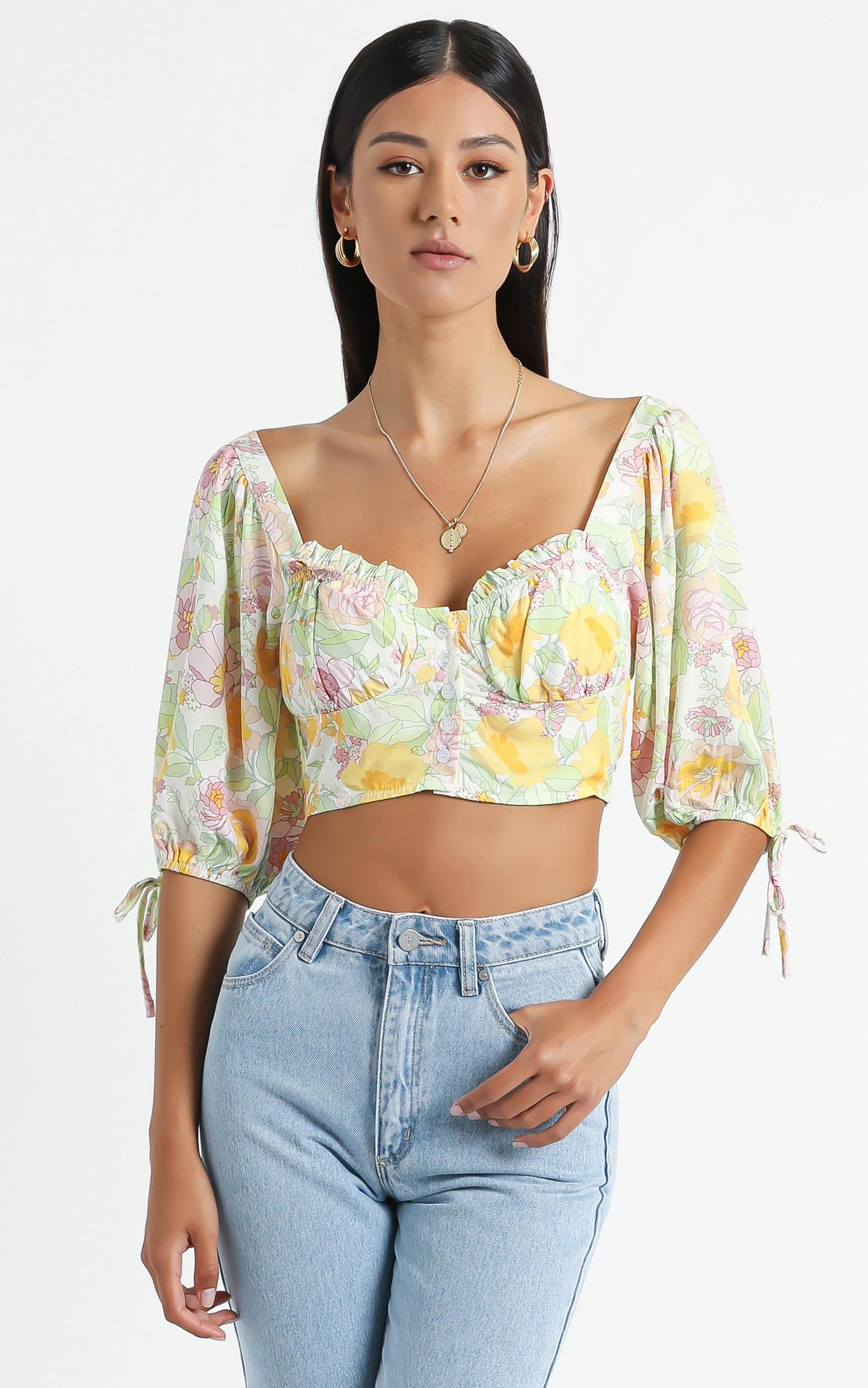 Calistoga Top in Linear Floral