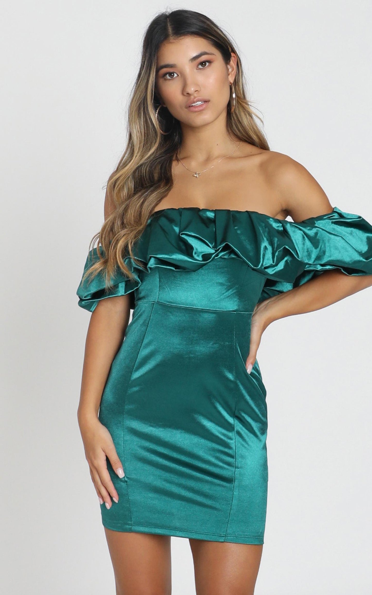 Calla Dress in Emerald Satin
