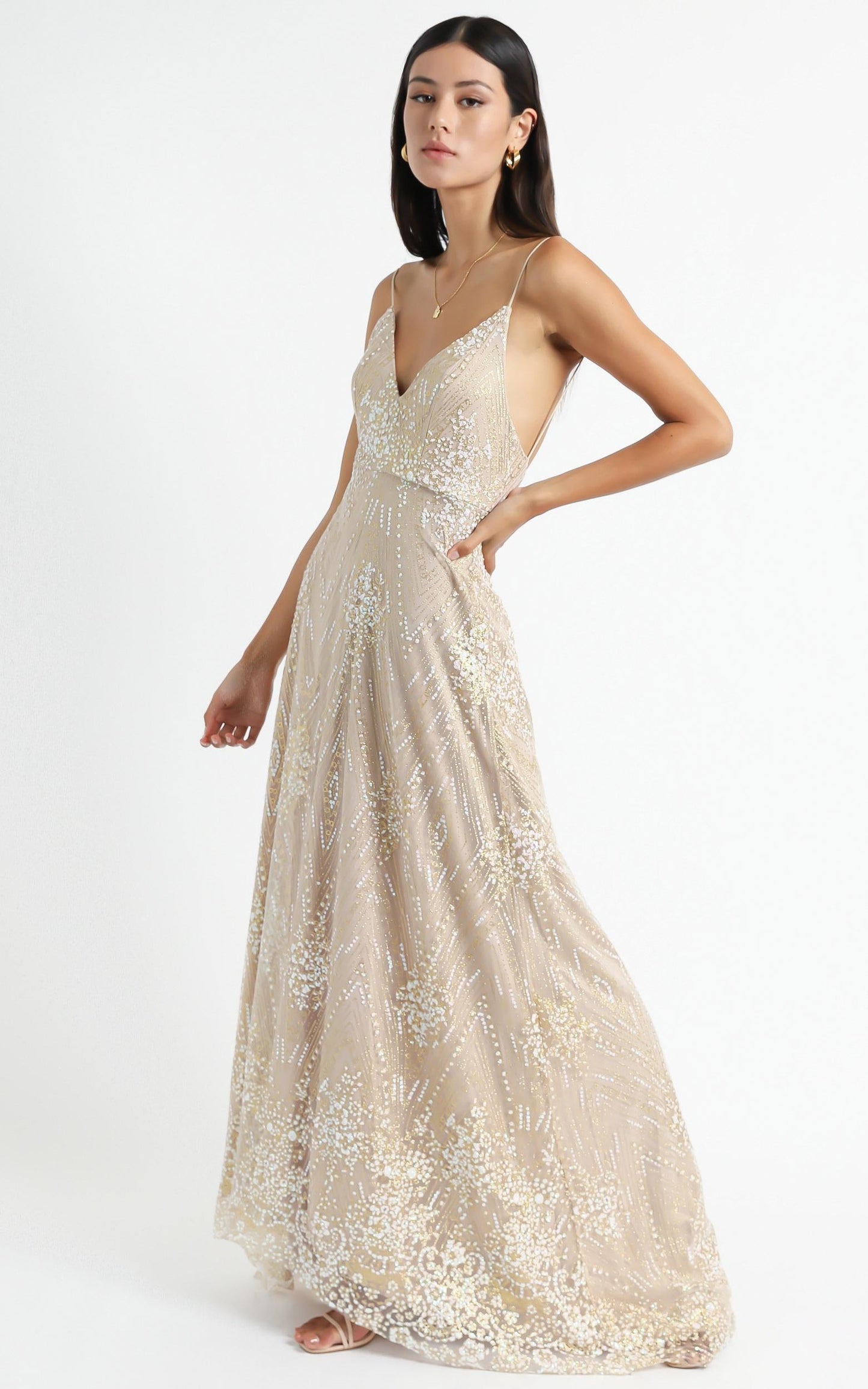 Called Out Dress In Gold Sparkle