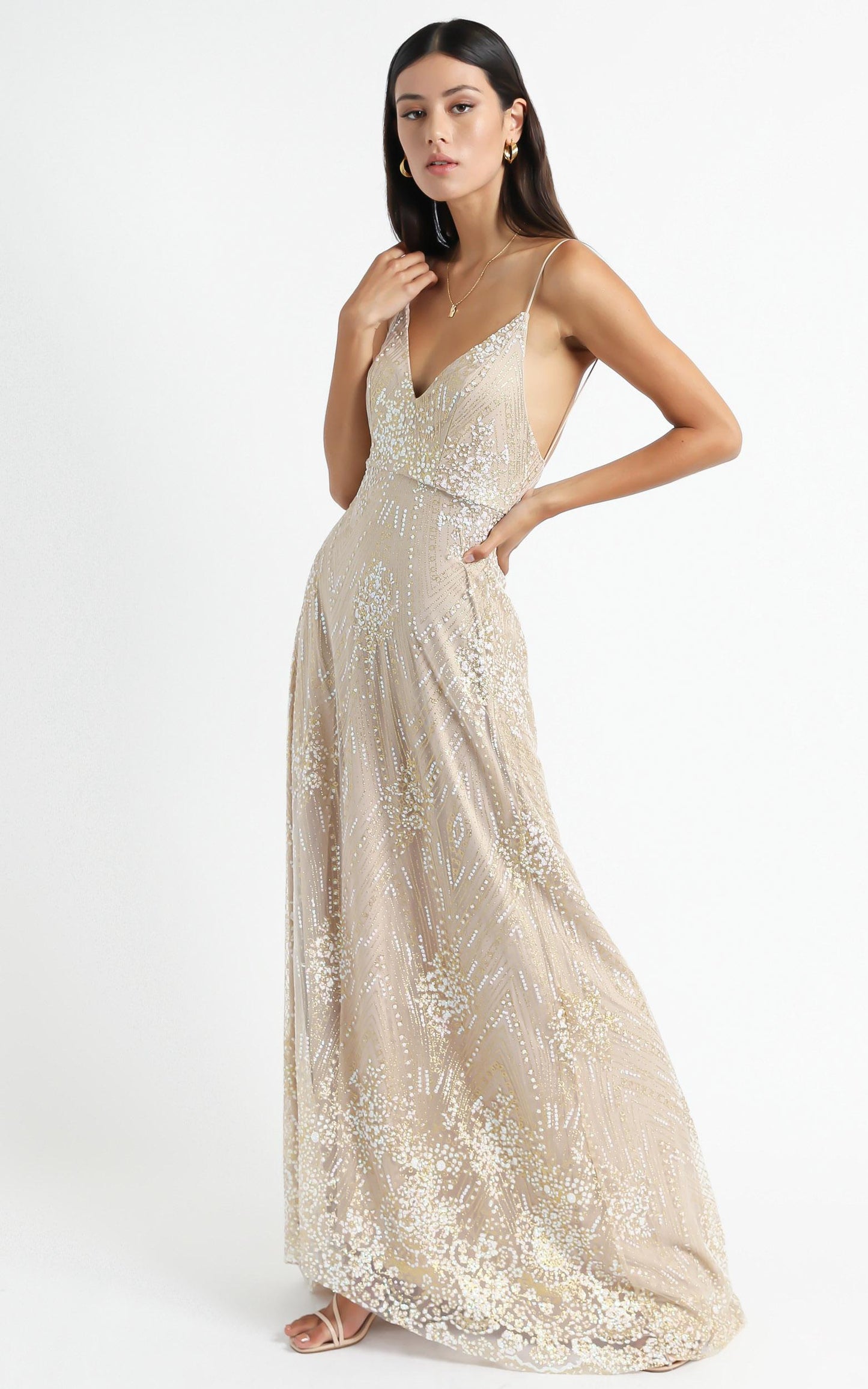Called Out Dress In Gold Sparkle