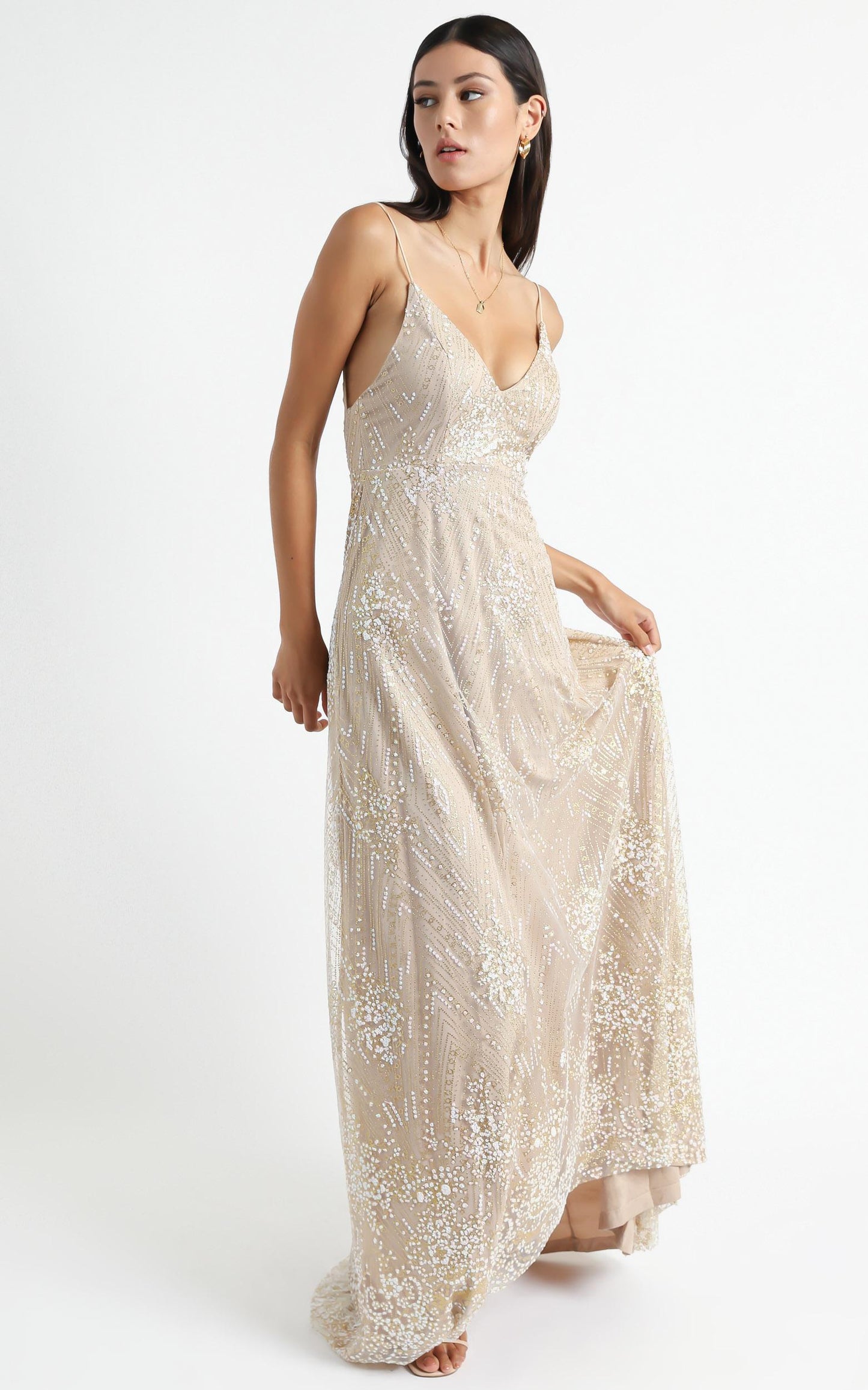 Called Out Dress In Gold Sparkle
