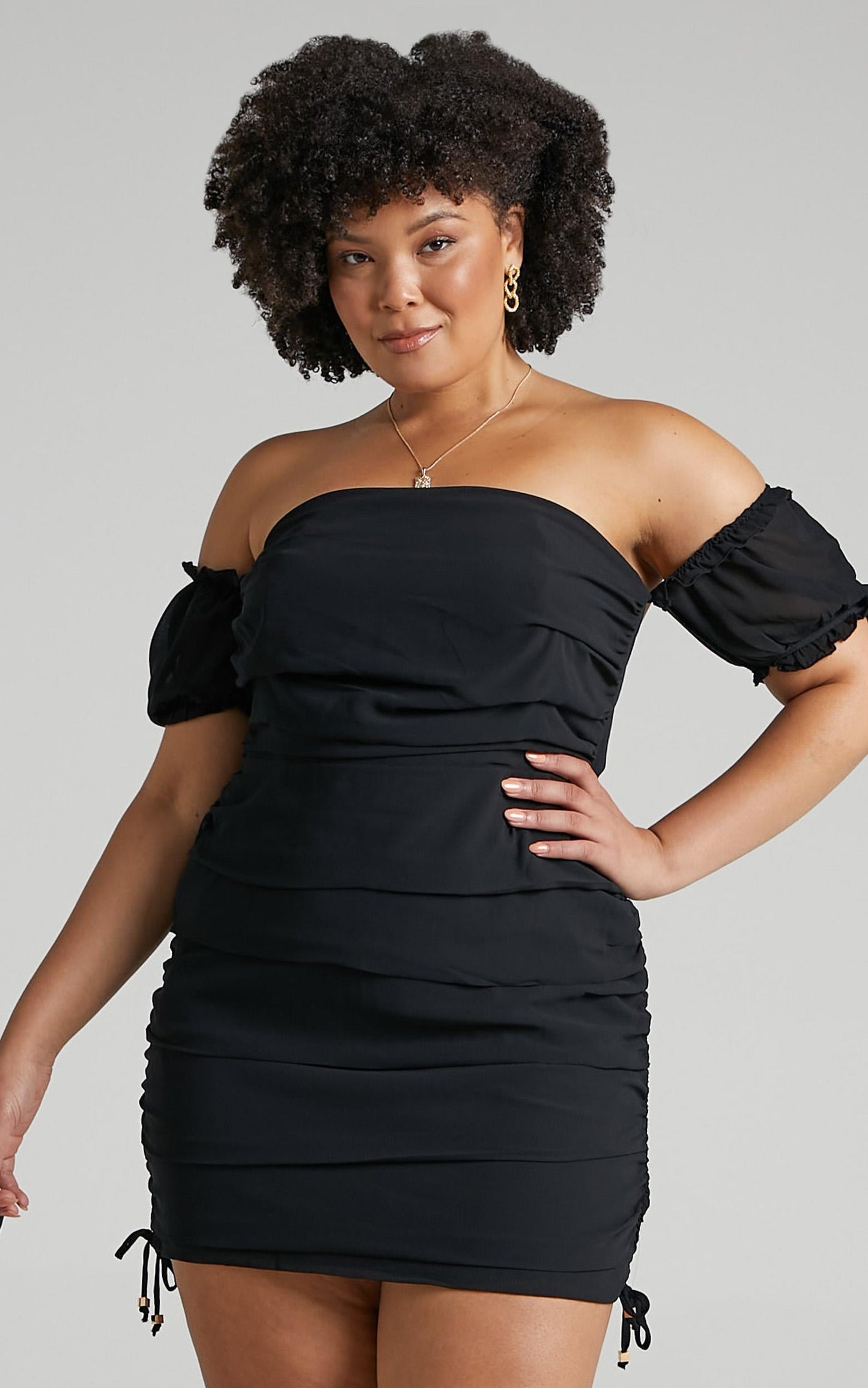 Cant Get You Off My Mind Off The Shoulder Mini Dress in Black