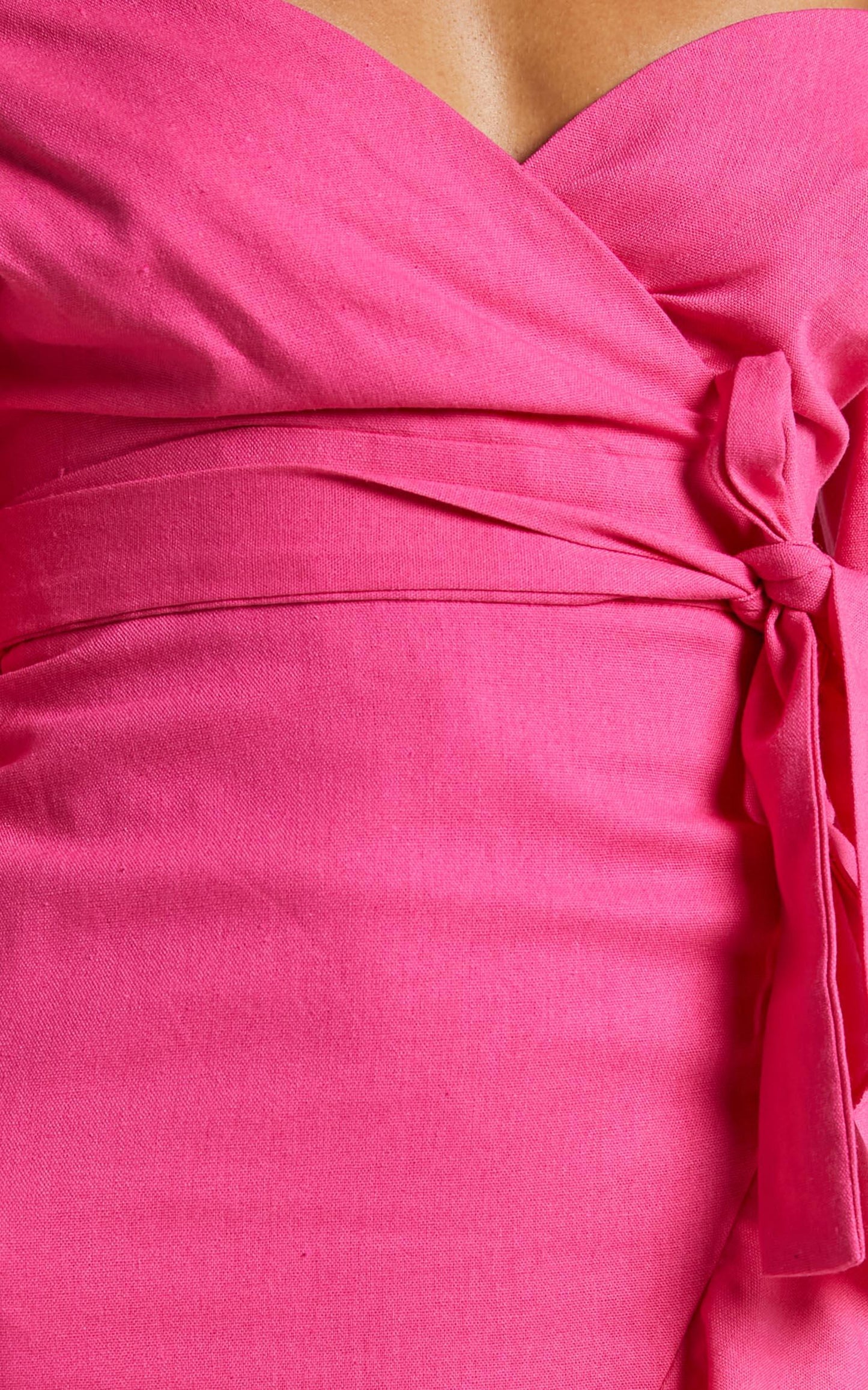 Cant Move On Off Shoulder Mini Dress in Hot Pink Linen Look
