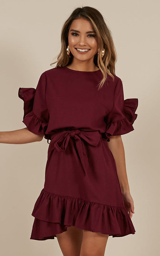 Caption This Dress In Wine Linen Look