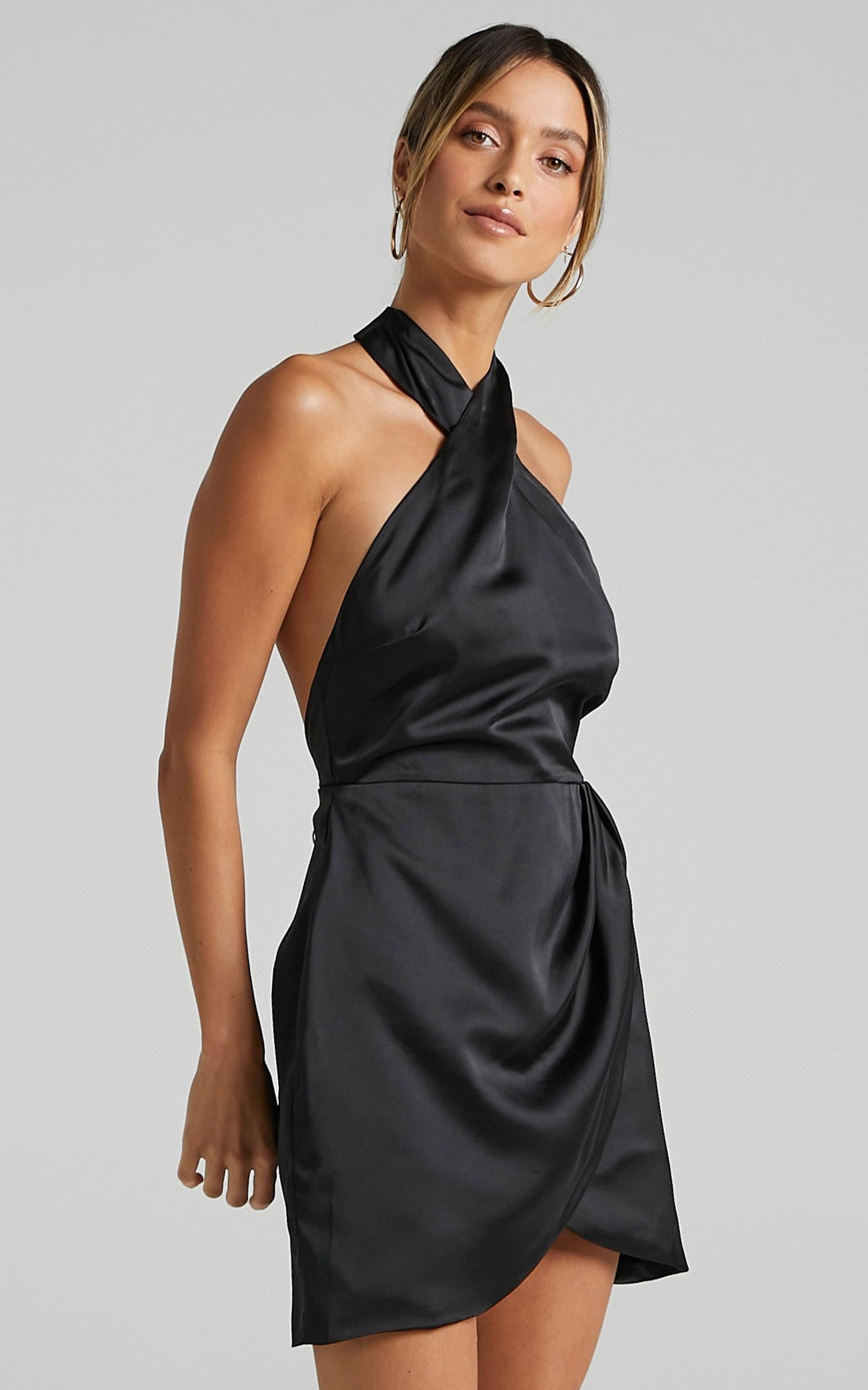 Cardea Dress in Black Satin