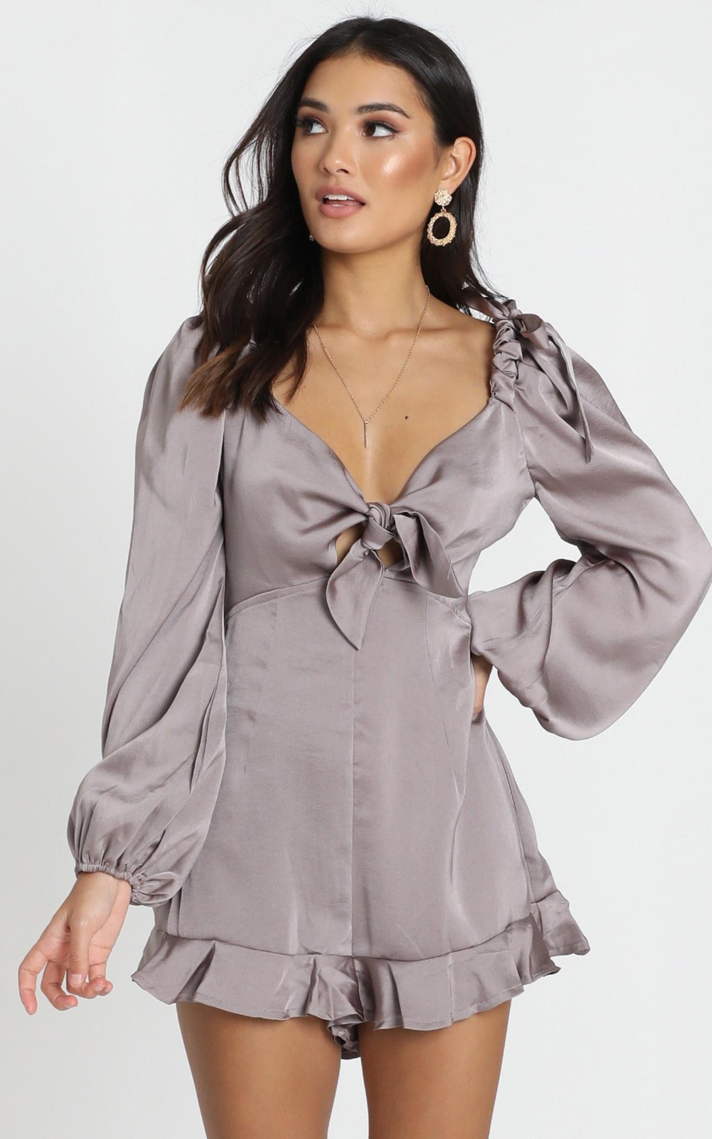 Carlee Playsuit In Grey Satin