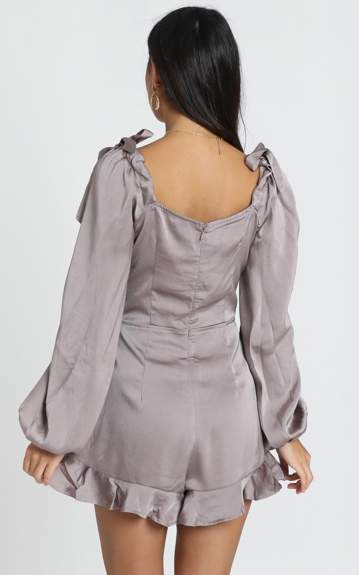 Carlee Playsuit In Grey Satin
