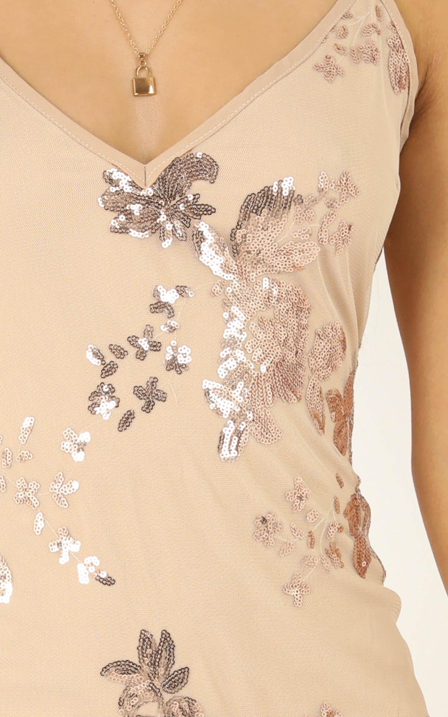 Carrying Your Love Dress In Rose Gold Sequin