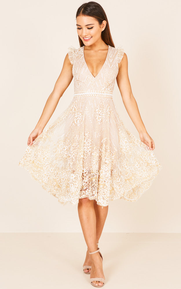 Caught In Motion Dress In Gold