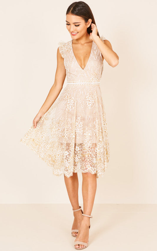 Caught In Motion Dress In Gold