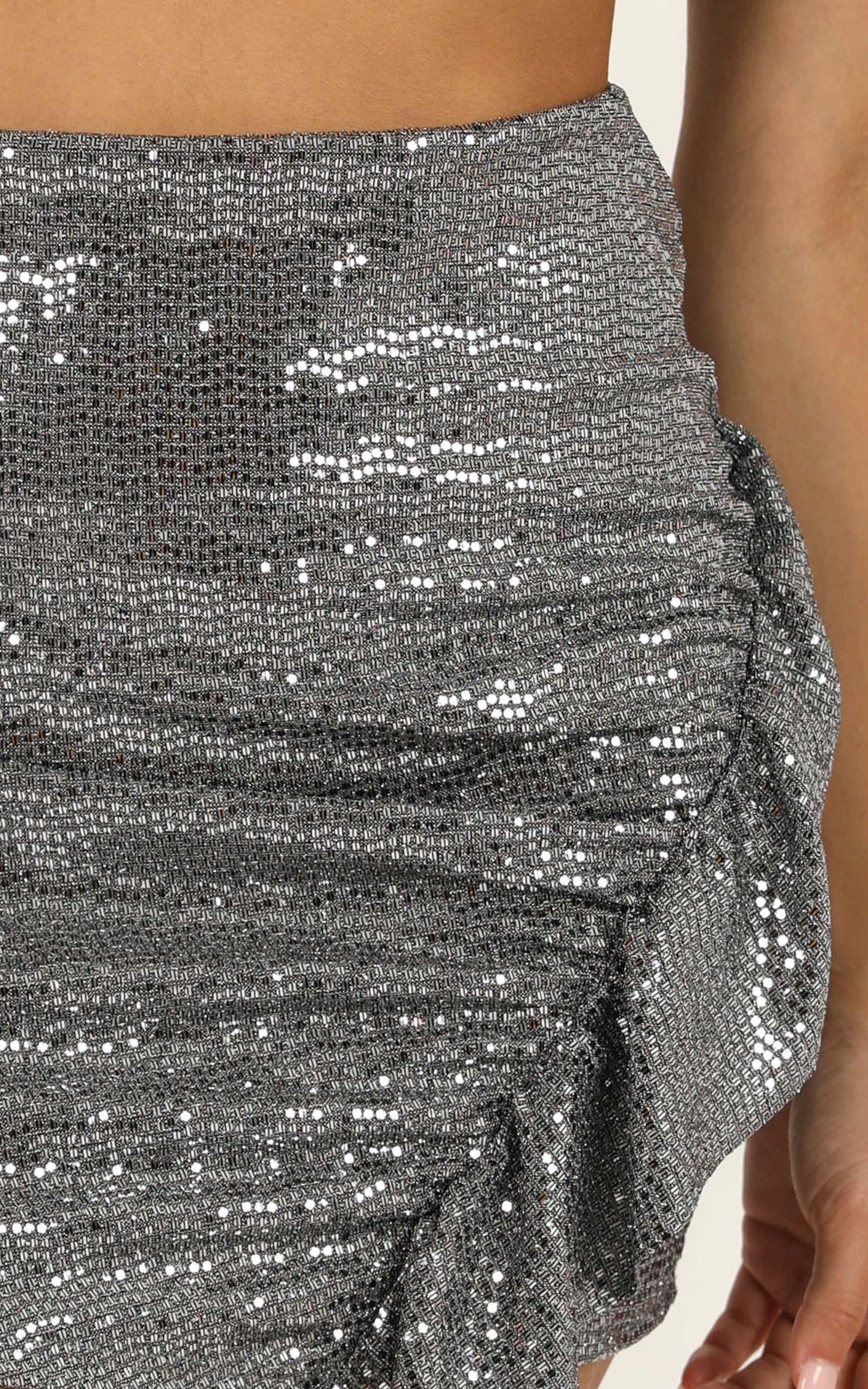 Champagne Supernova Skirt In Silver Sequin