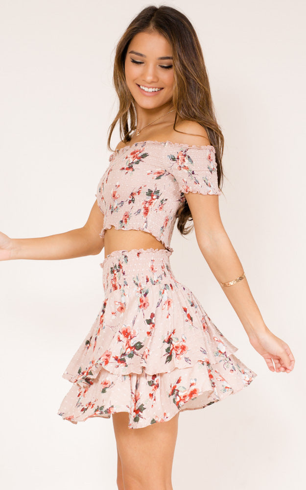 Change My Life Two Piece Set In Beige Floral