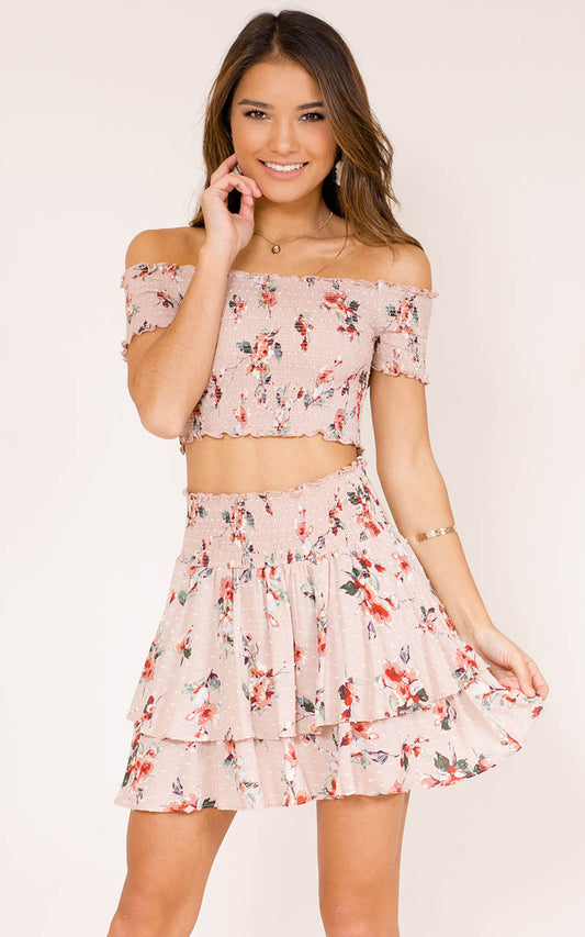 Change My Life Two Piece Set In Beige Floral