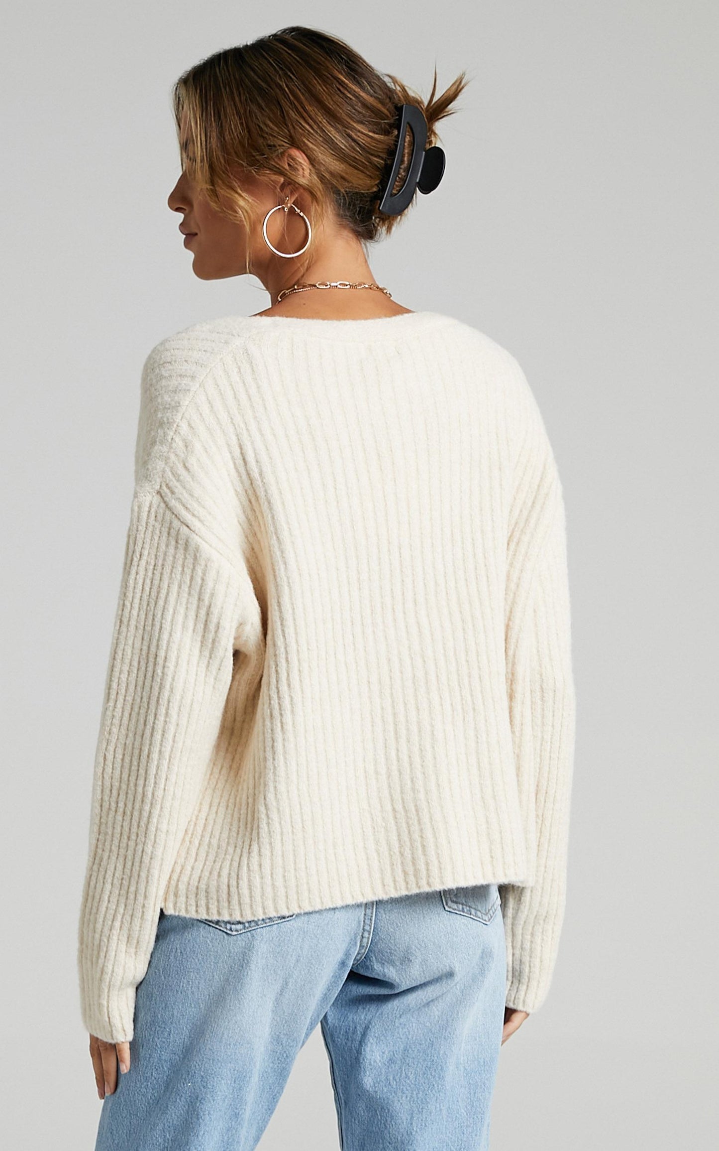 Charlize Cardigan - Button Through Knit Cardigan in Latte