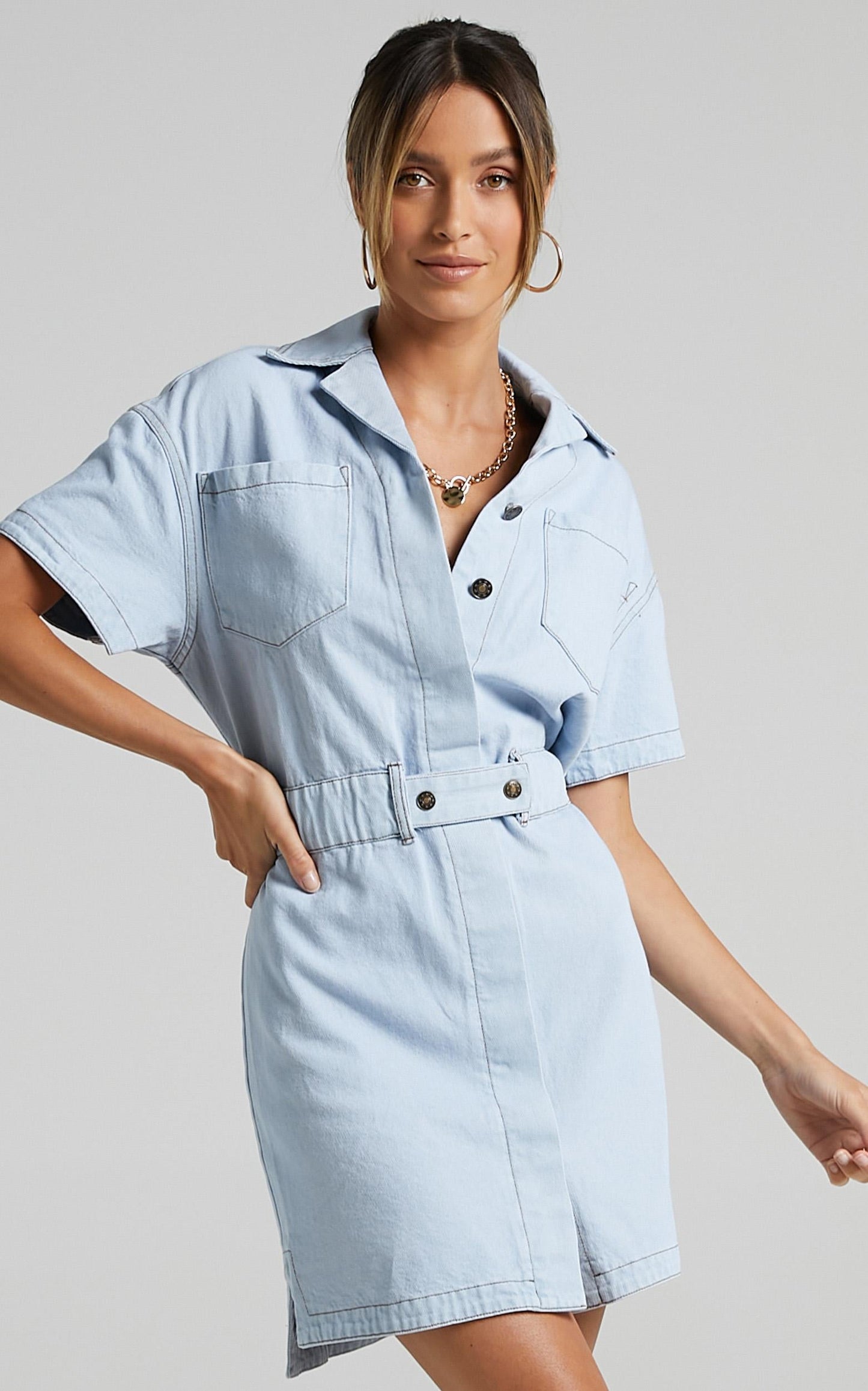 Lioness - Chateau Denim Mini Dress in Light Wash