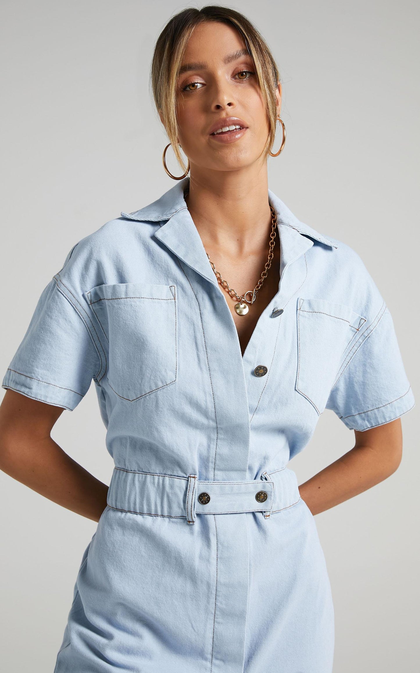 Lioness - Chateau Denim Mini Dress in Light Wash
