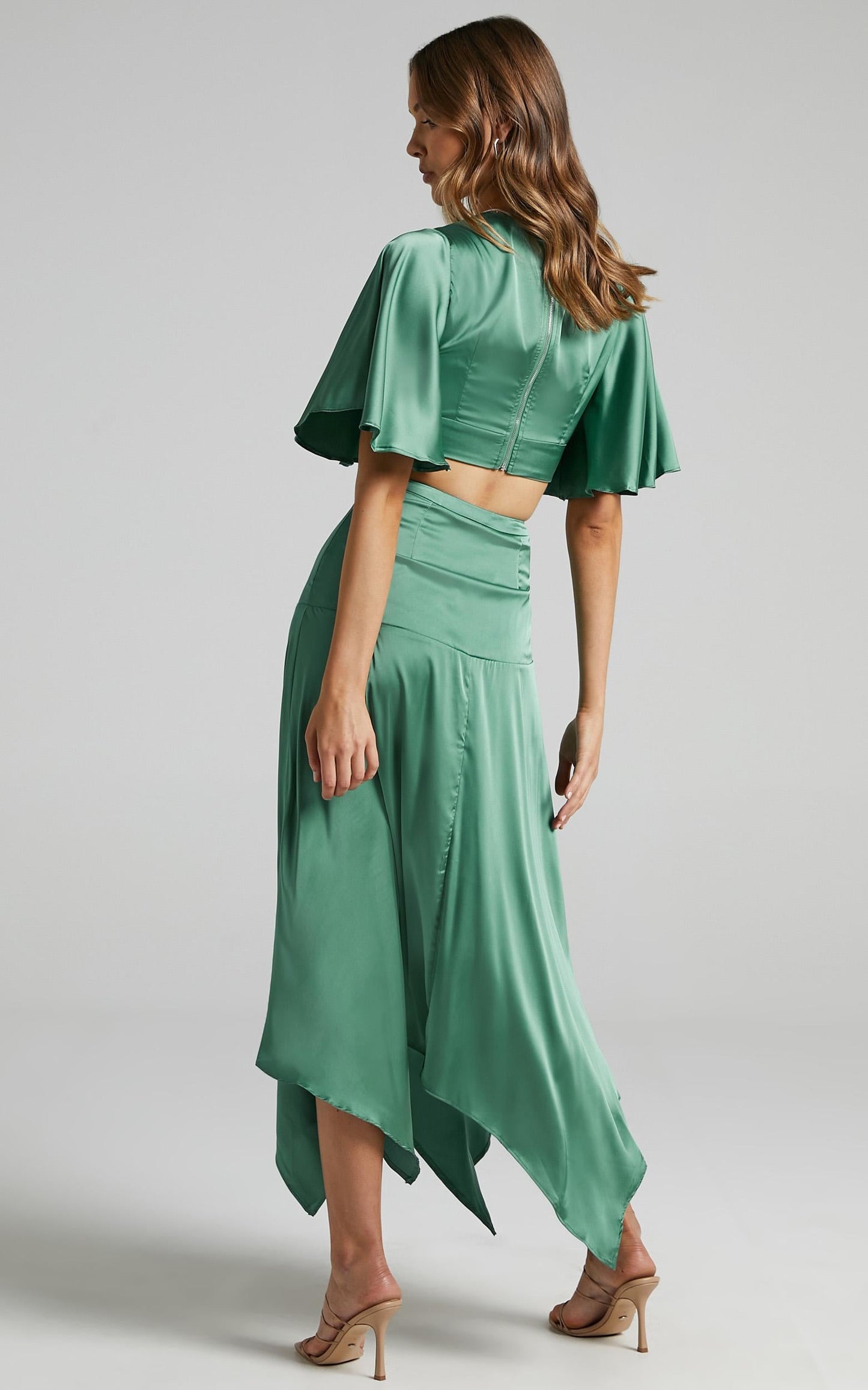 Chione Two Piece Set in Jade Satin