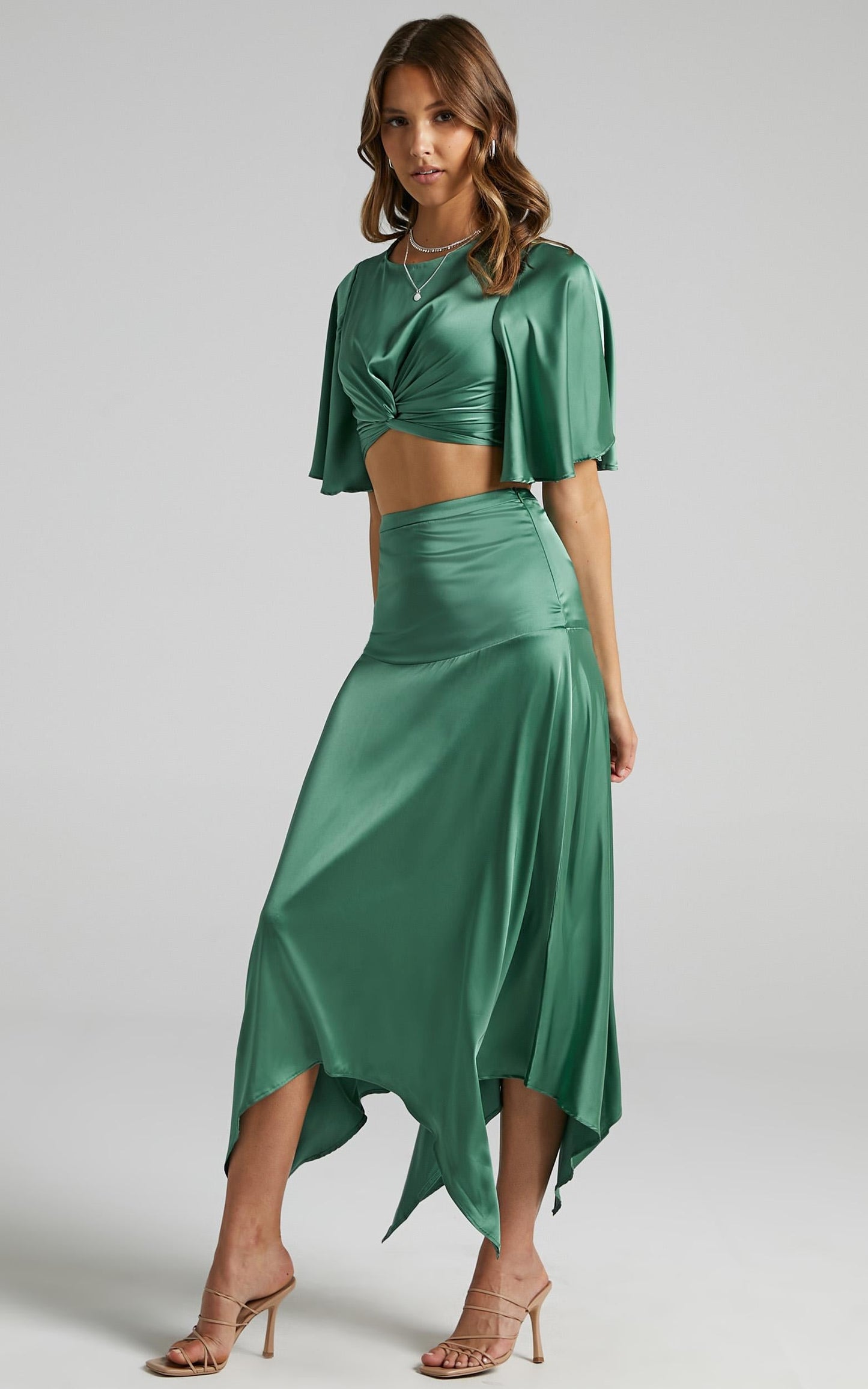 Chione Two Piece Set in Jade Satin
