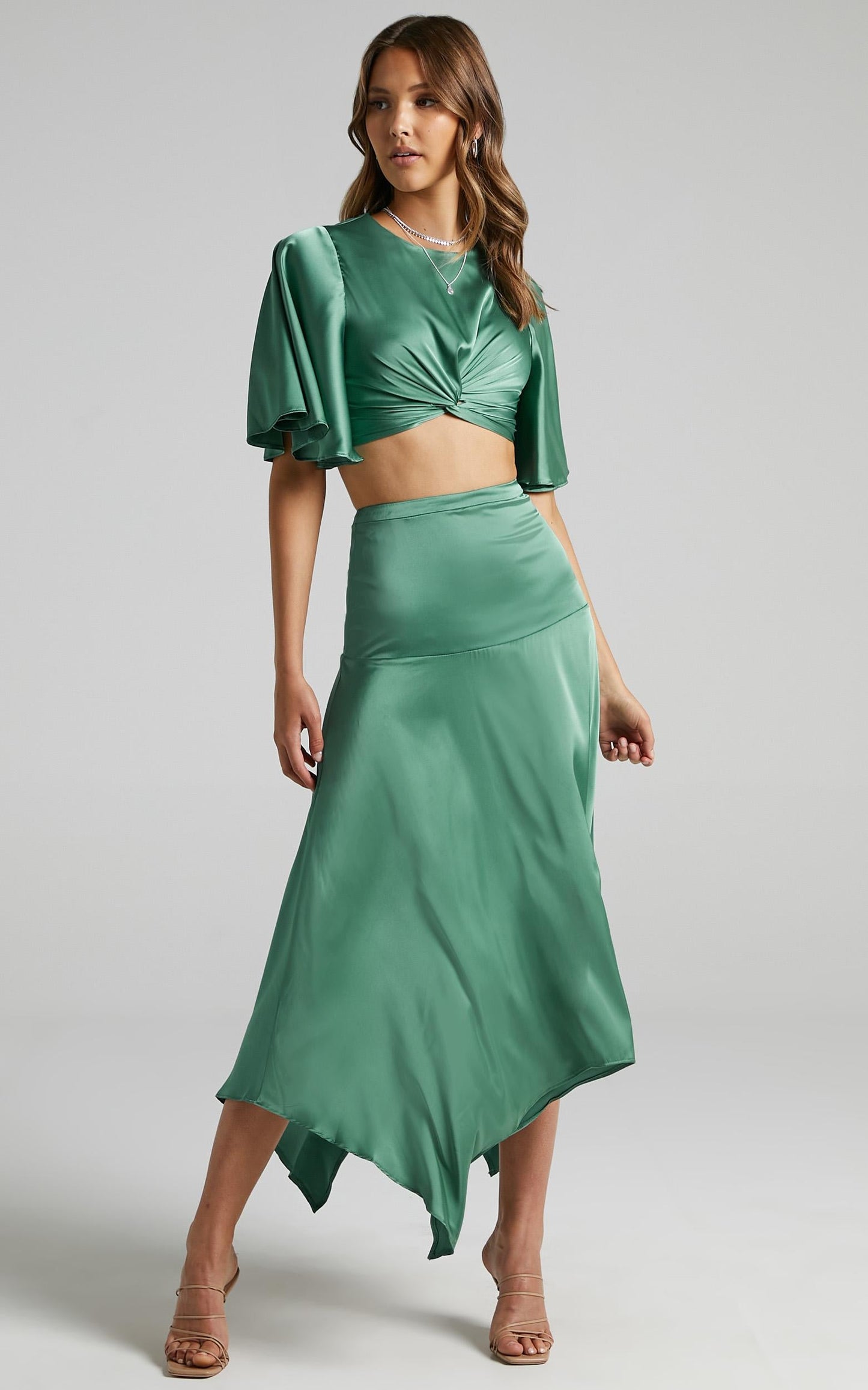 Chione Two Piece Set in Jade Satin