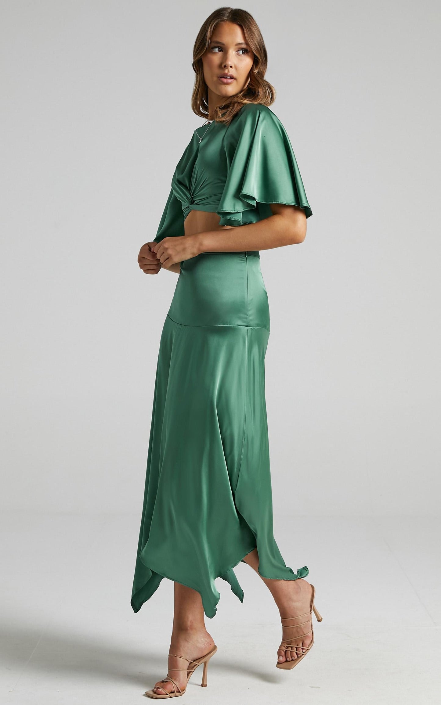 Chione Two Piece Set in Jade Satin