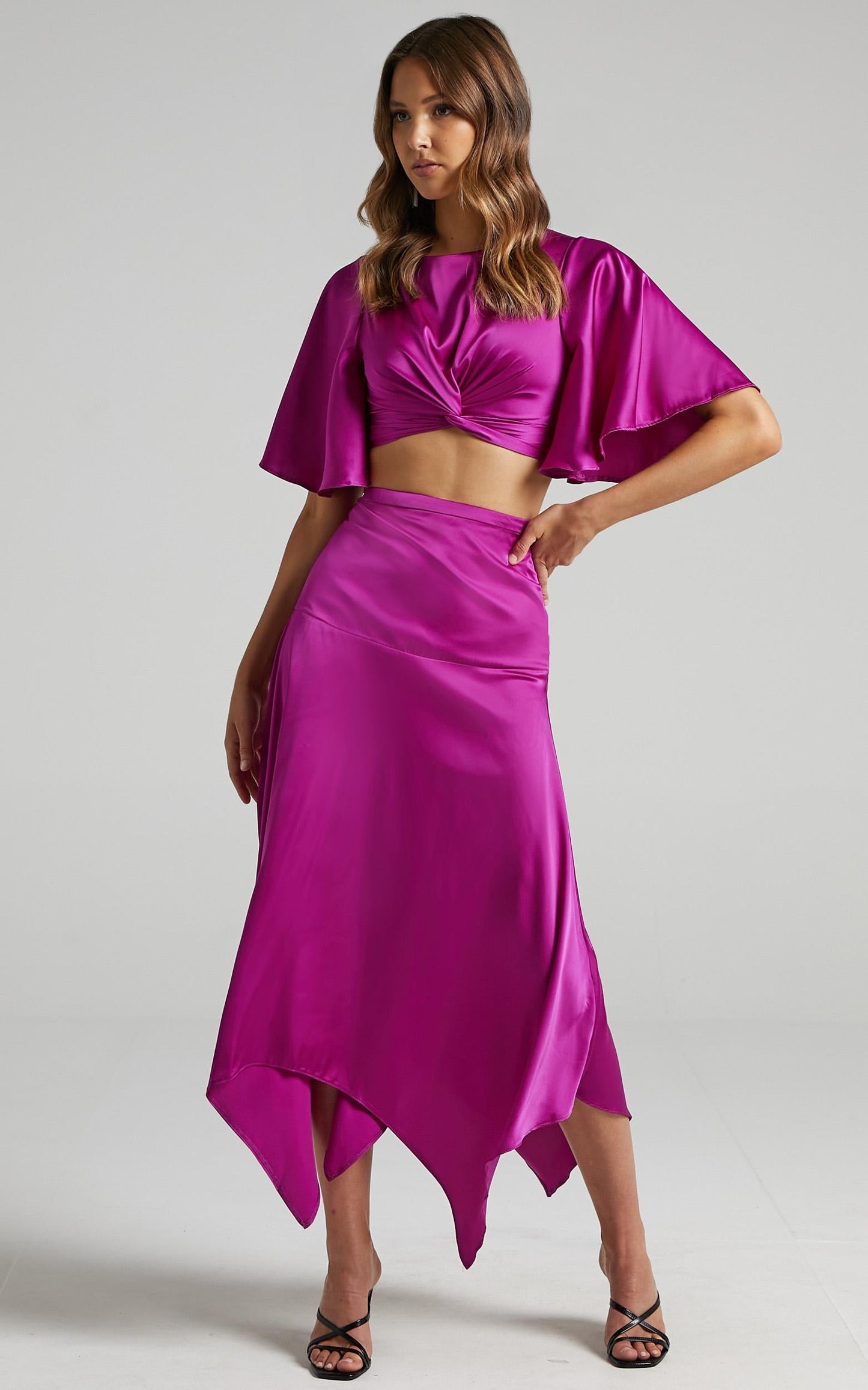 Chione Two Piece Set in Mulberry Satin