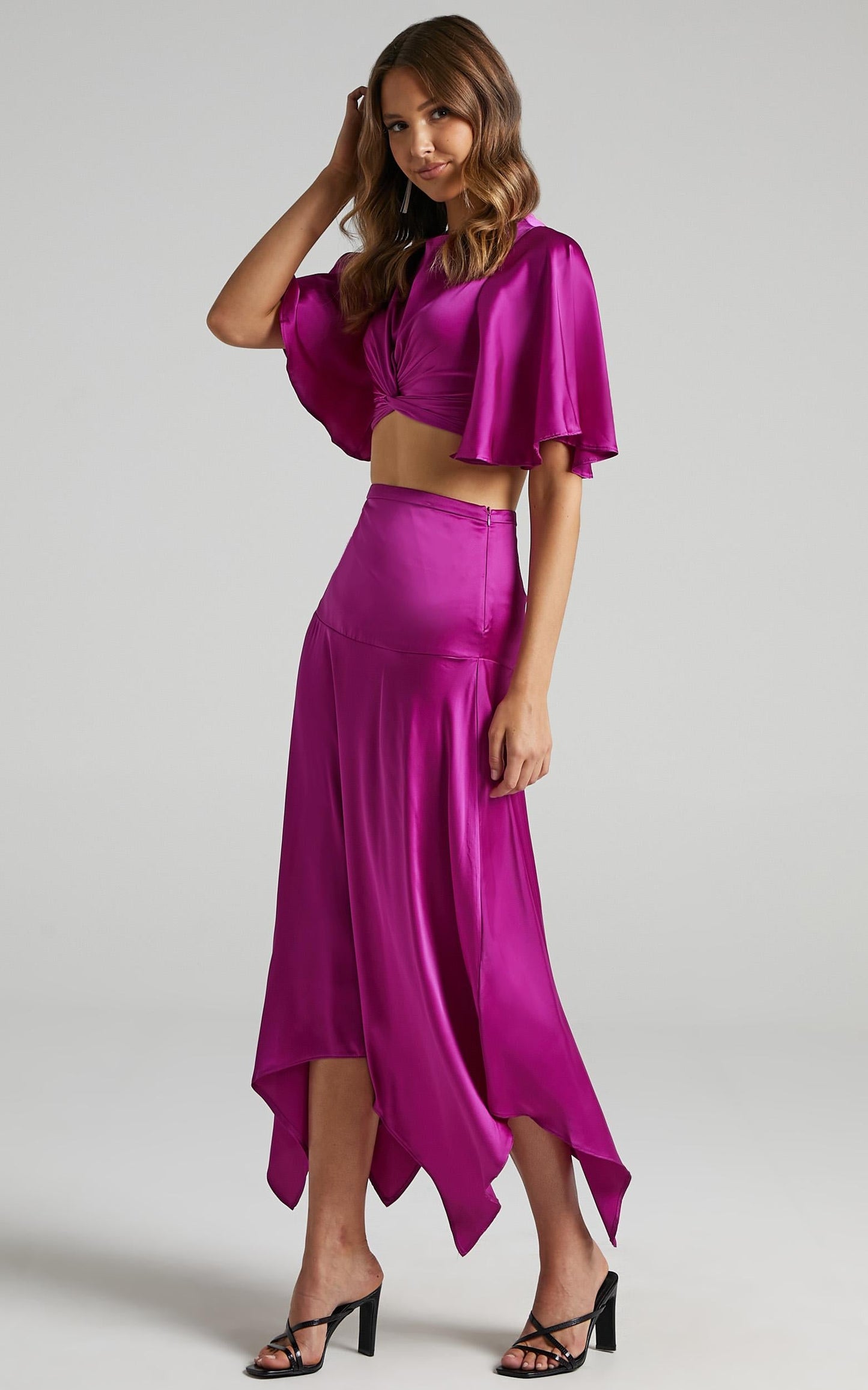 Chione Two Piece Set in Mulberry Satin