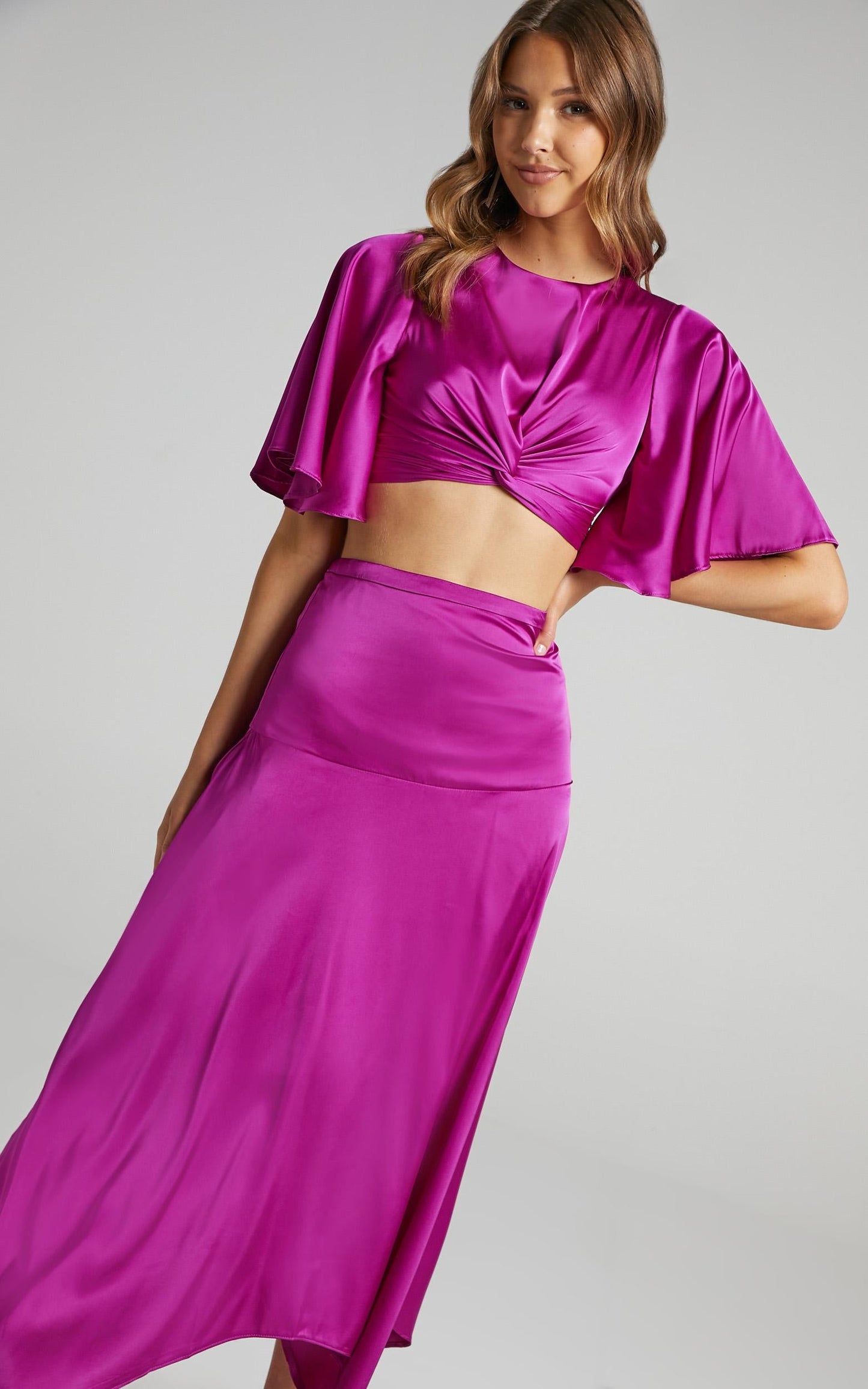 Chione Two Piece Set in Mulberry Satin